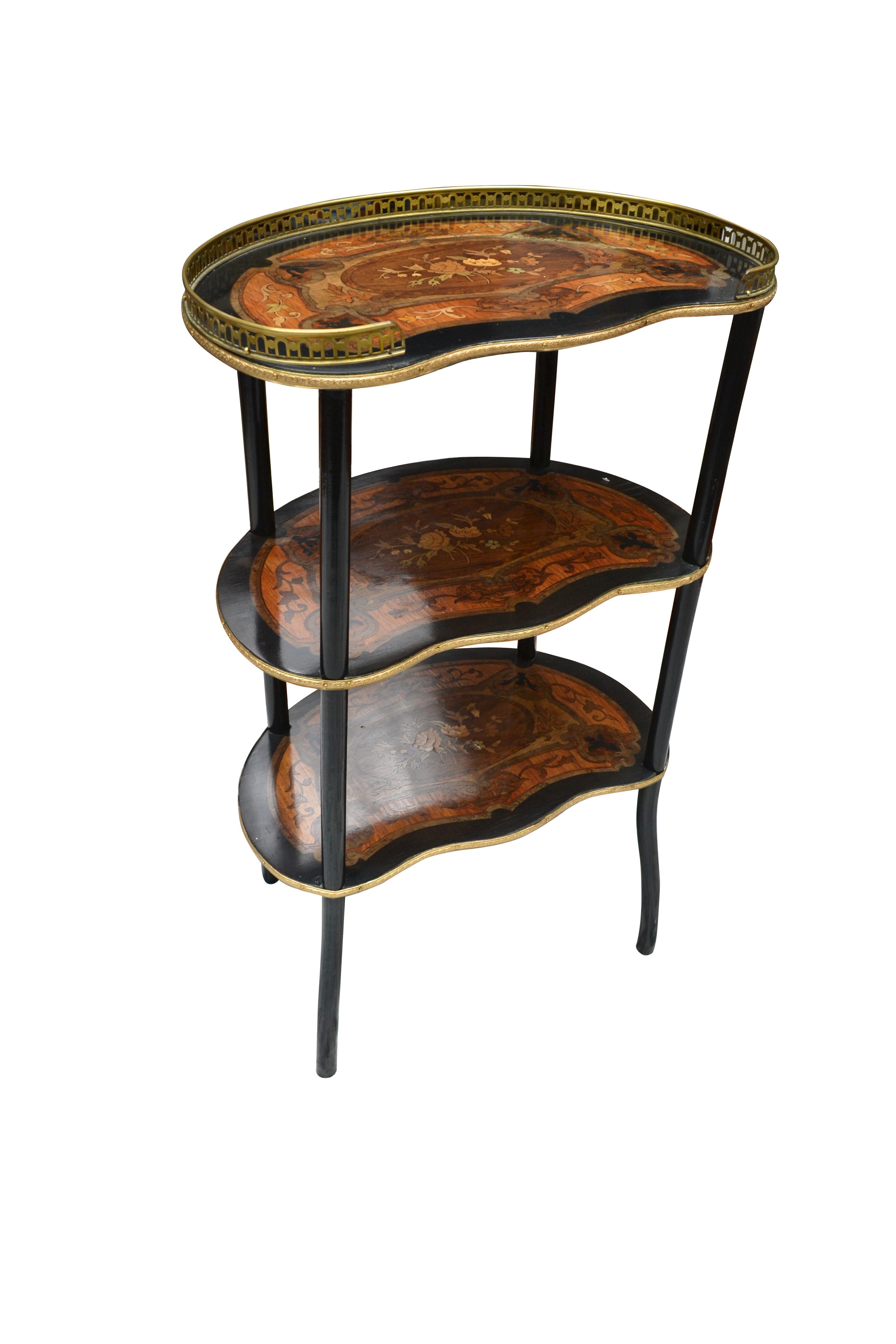 19th Century Three-Tiered Napoleon III French Marquetry Kidney shaped Desert Table
