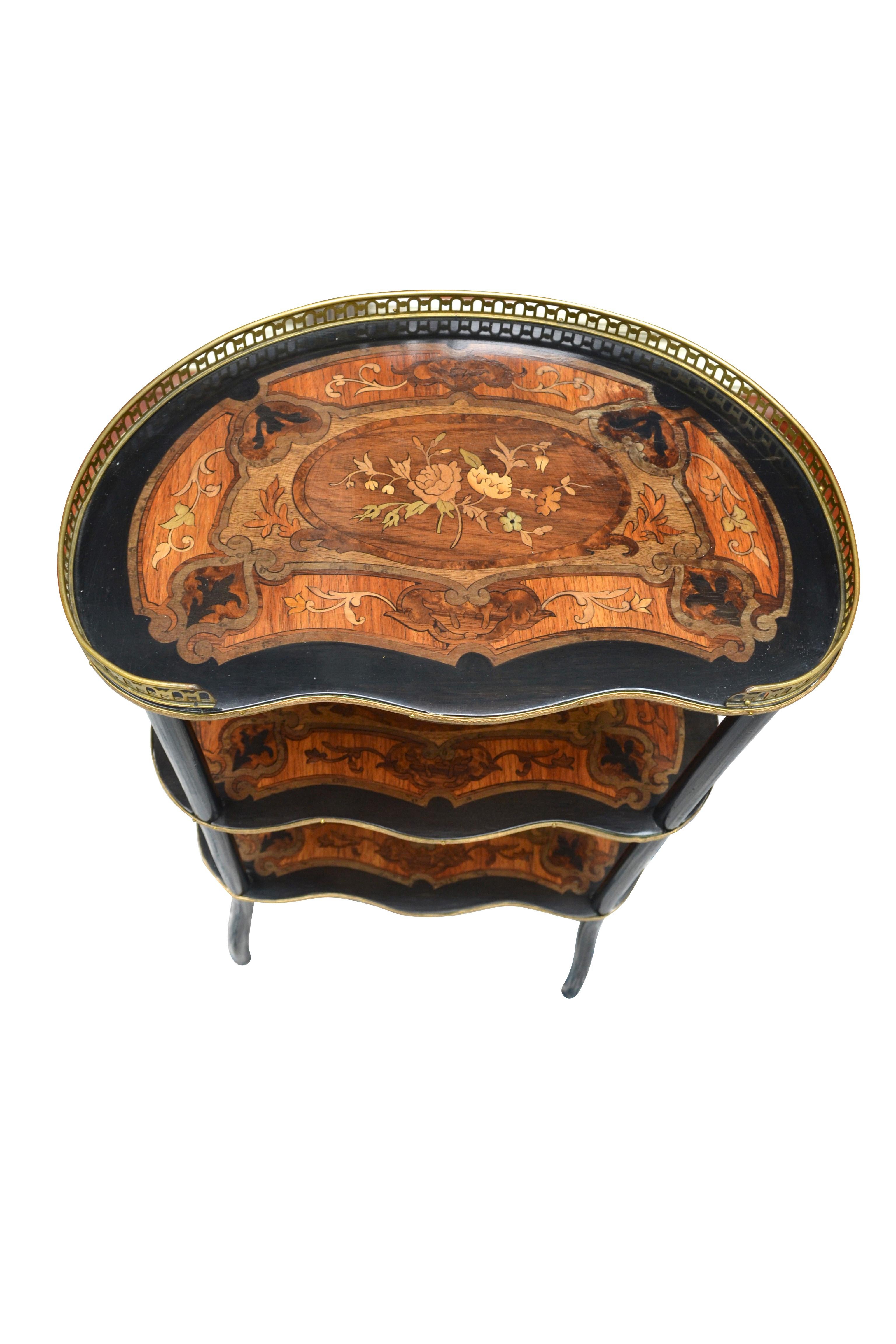 Three-Tiered Napoleon III French Marquetry Kidney shaped Desert Table 1