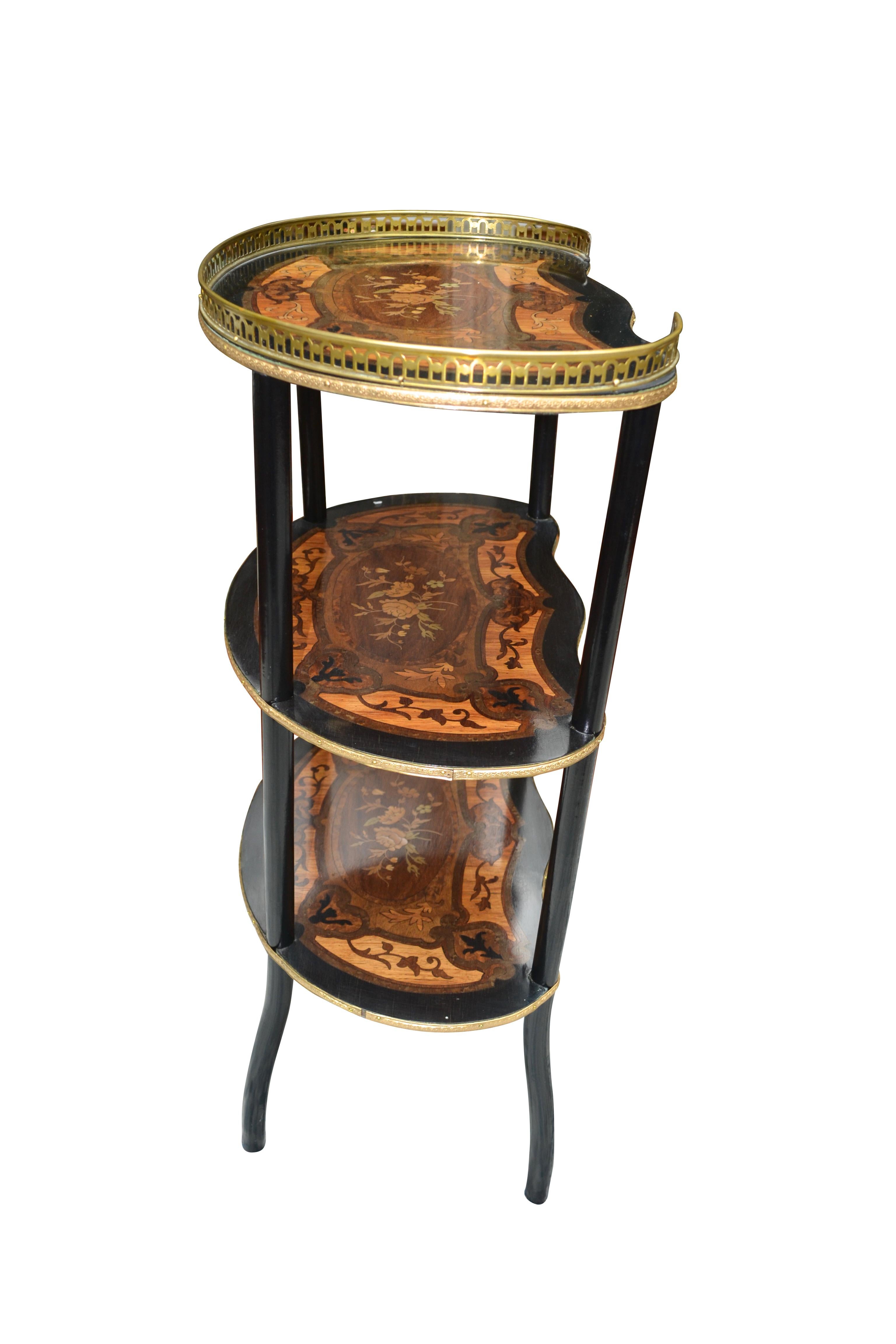 Three-Tiered Napoleon III French Marquetry Kidney shaped Desert Table 2