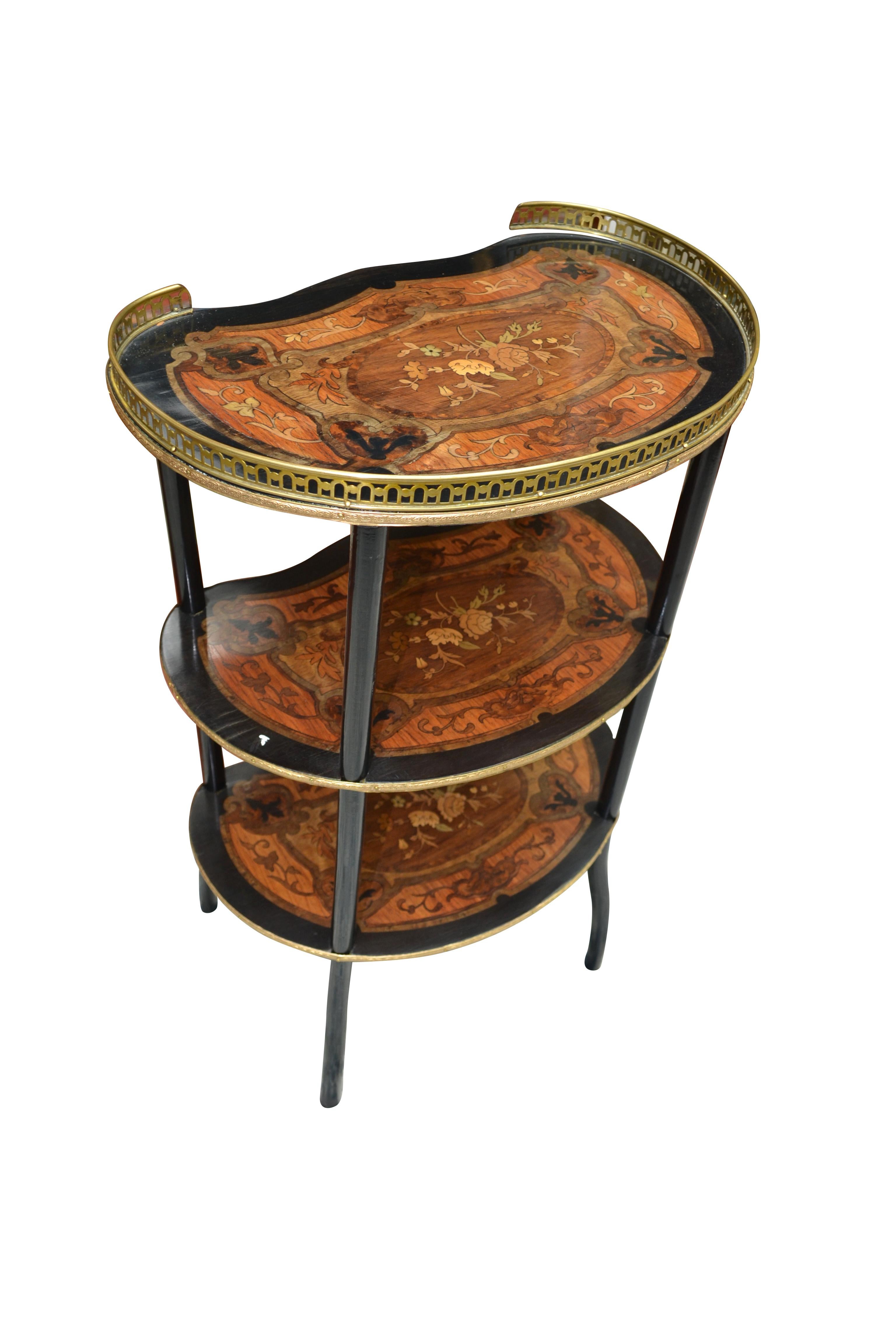 Three-Tiered Napoleon III French Marquetry Kidney shaped Desert Table 3