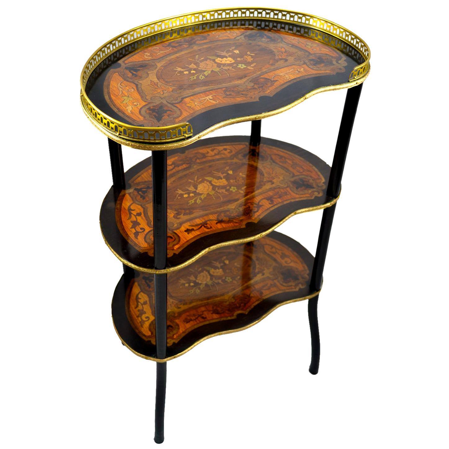 Three-Tiered Napoleon III French Marquetry Kidney shaped Desert Table
