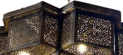 Three Tiered Perforated Brass Cubes Chandelier, Morocco, Contemporary