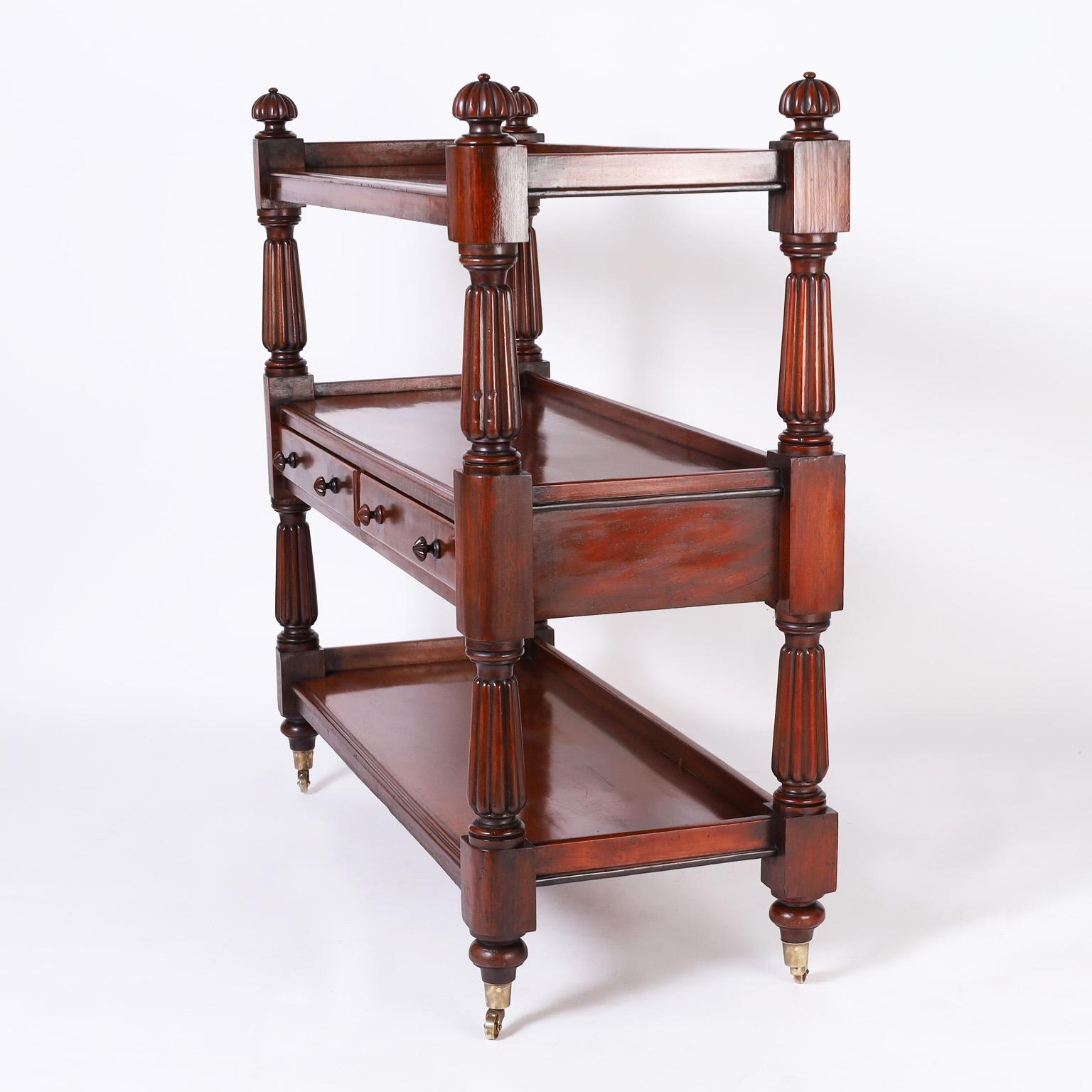 British Colonial Three Tiered Rolling Server or Etagere