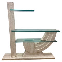 Three Tiered Sculptural Travertine Shelving System