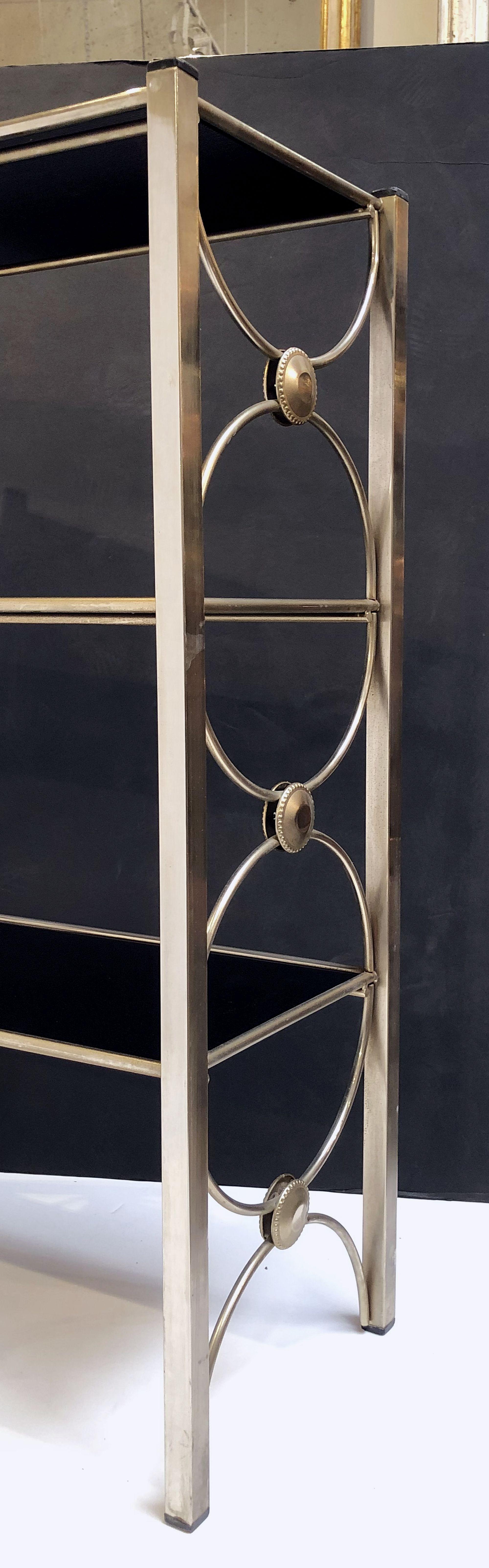 Three-Tiered Shelves or Étagère of Metal and Black Glass 3