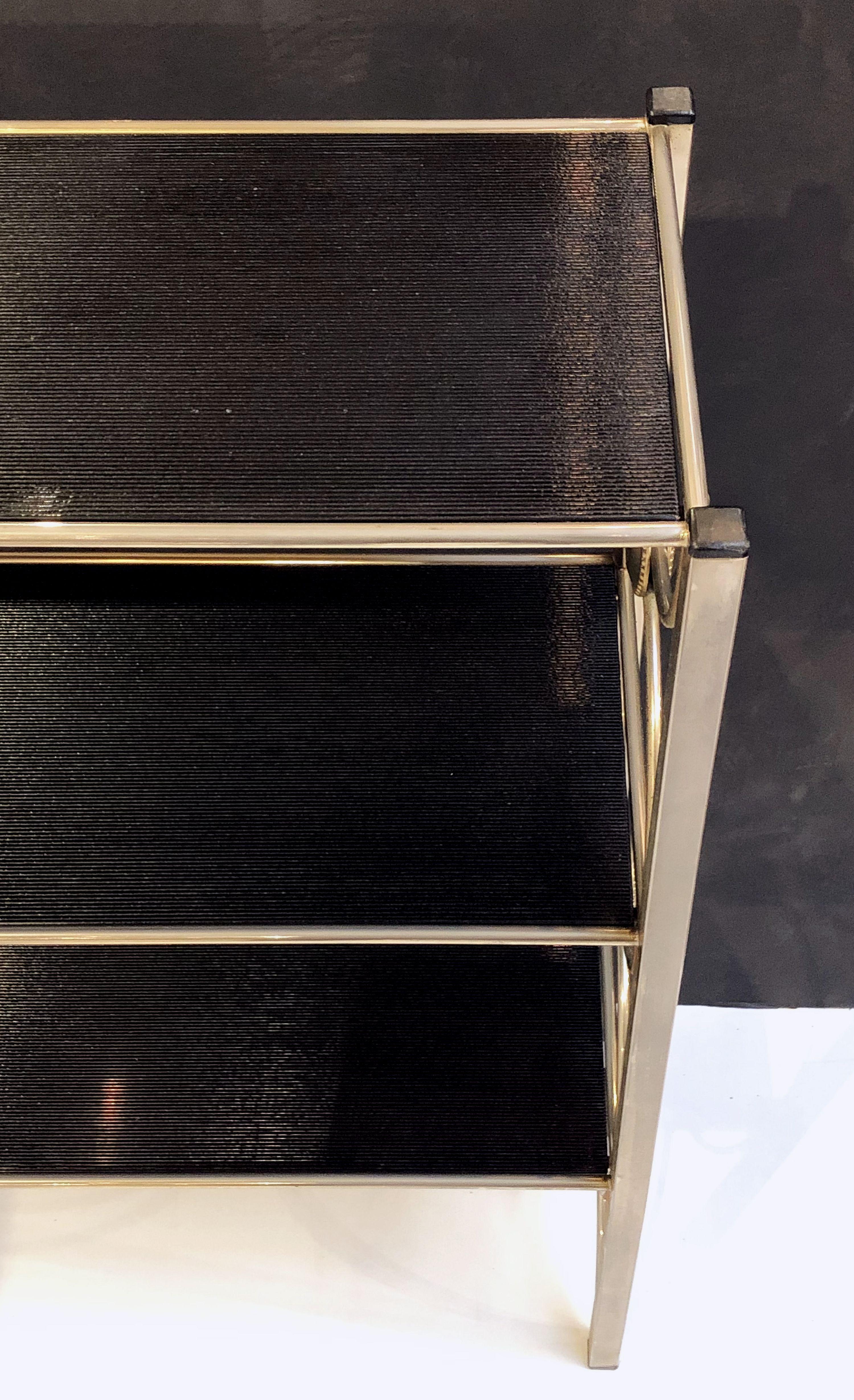 Three-Tiered Shelves or Étagère of Metal and Black Glass 6