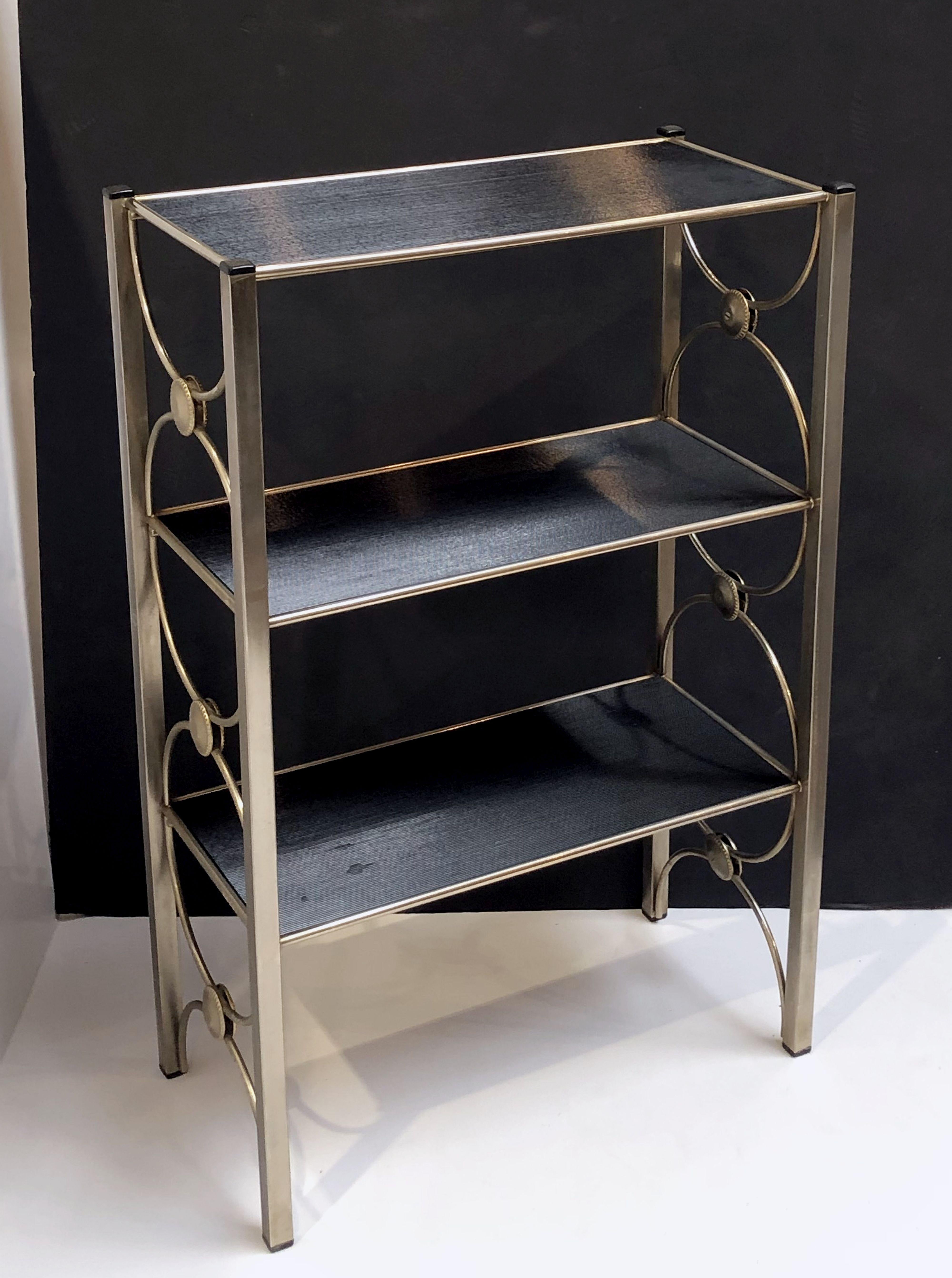 Three-Tiered Shelves or Étagère of Metal and Black Glass 10