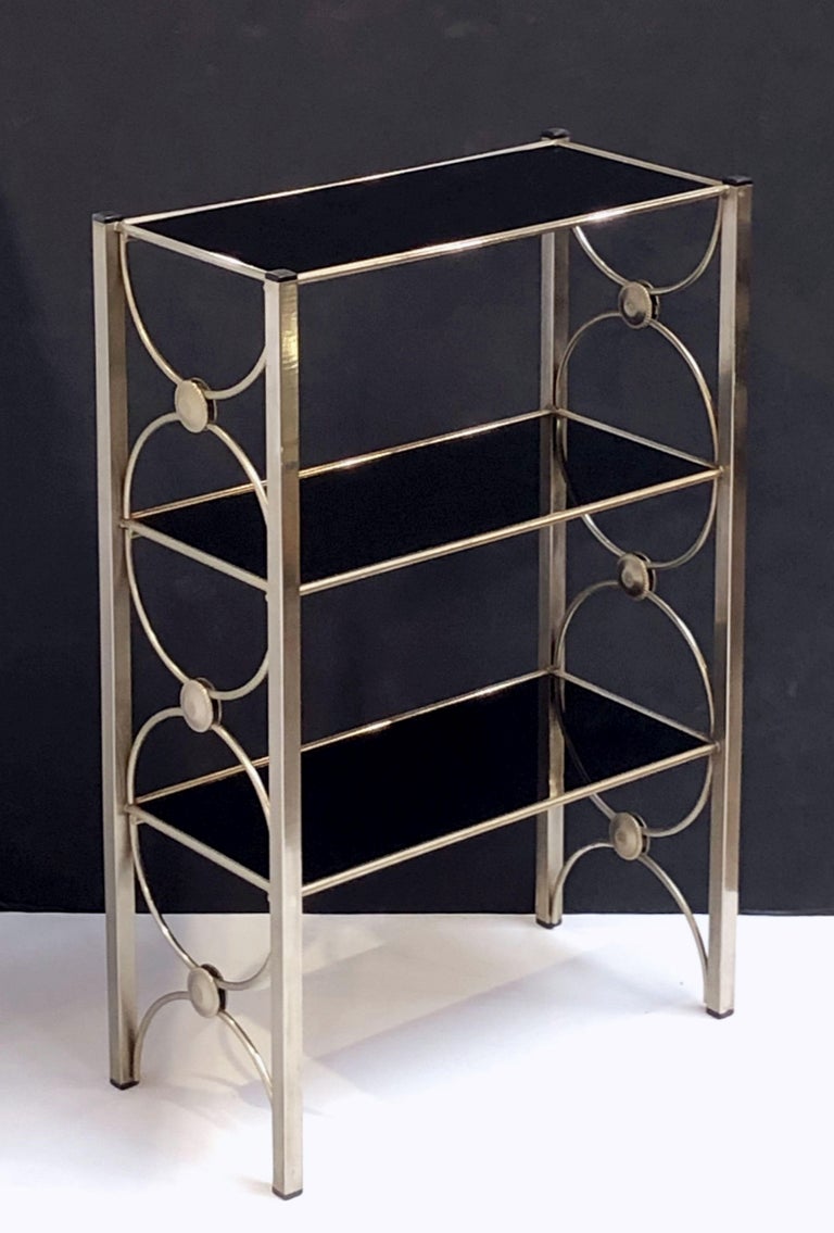 ThreeTiered Shelves or Étagère of Metal and Black Glass at 1stDibs 3