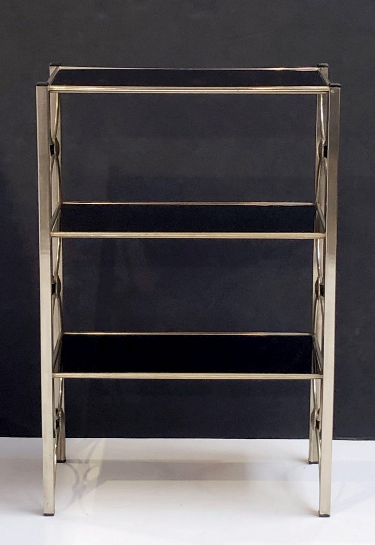 ThreeTiered Shelves or Étagère of Metal and Black Glass at 1stDibs 3