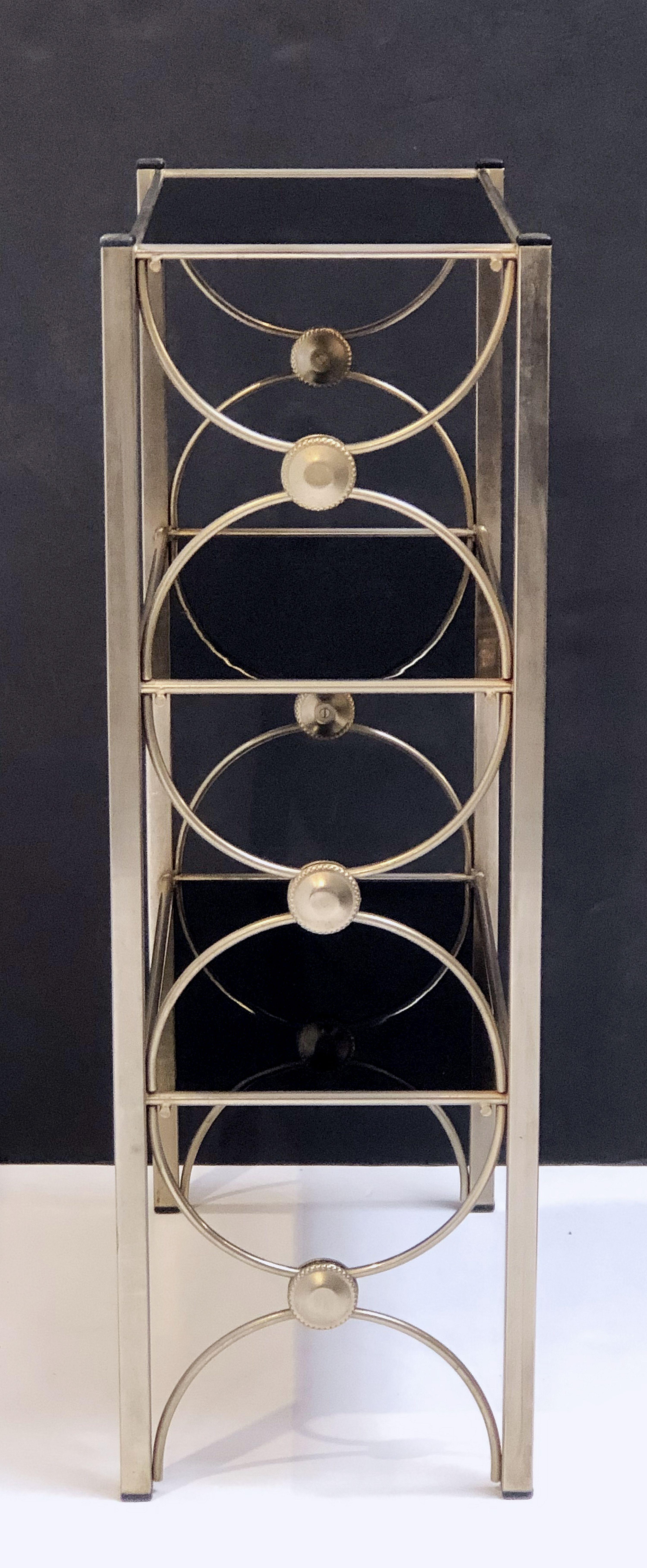 20th Century Three-Tiered Shelves or Étagère of Metal and Black Glass