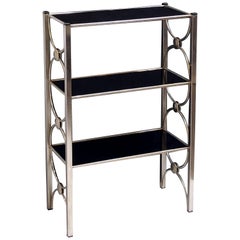 Three-Tiered Shelves or Étagère of Metal and Black Glass