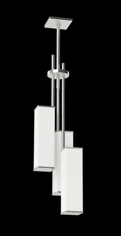 Three-Tiered Square Glass Chandelier Brushed Metal