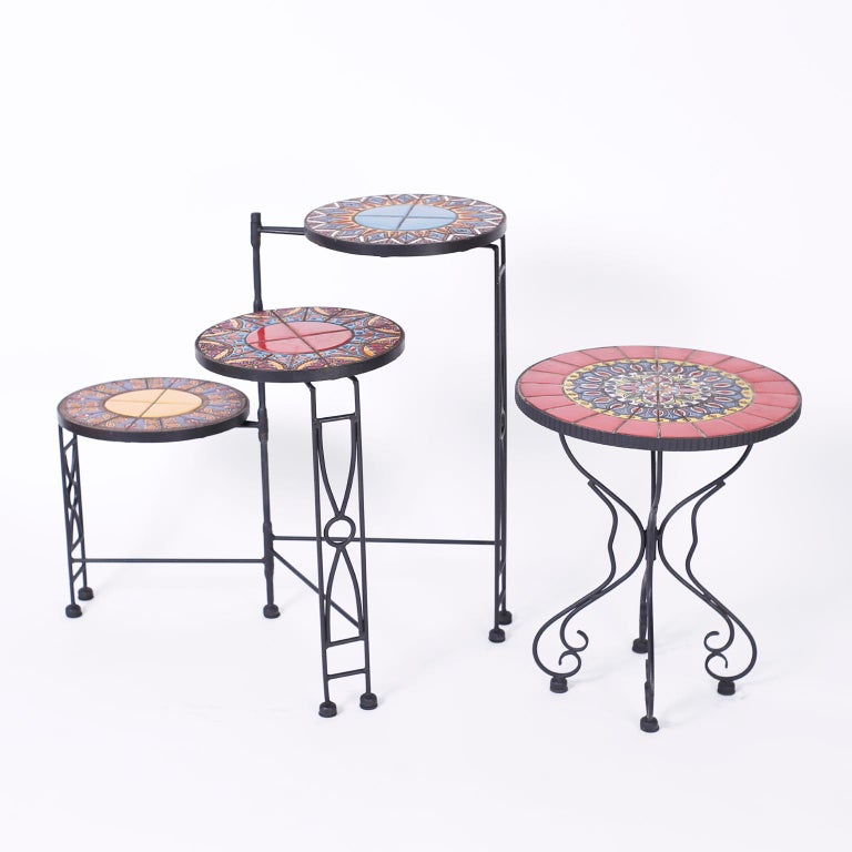 Three Tiered Tile Top And Iron Plant Stand At 1stdibs