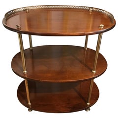 Three-Tiered Wood Trolley with Brass Gallery and Casters