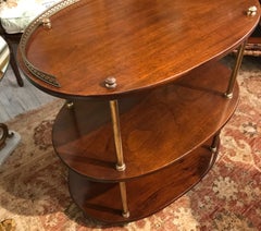 Three-Tiered Wood Trolley with Brass Gallery and Casters