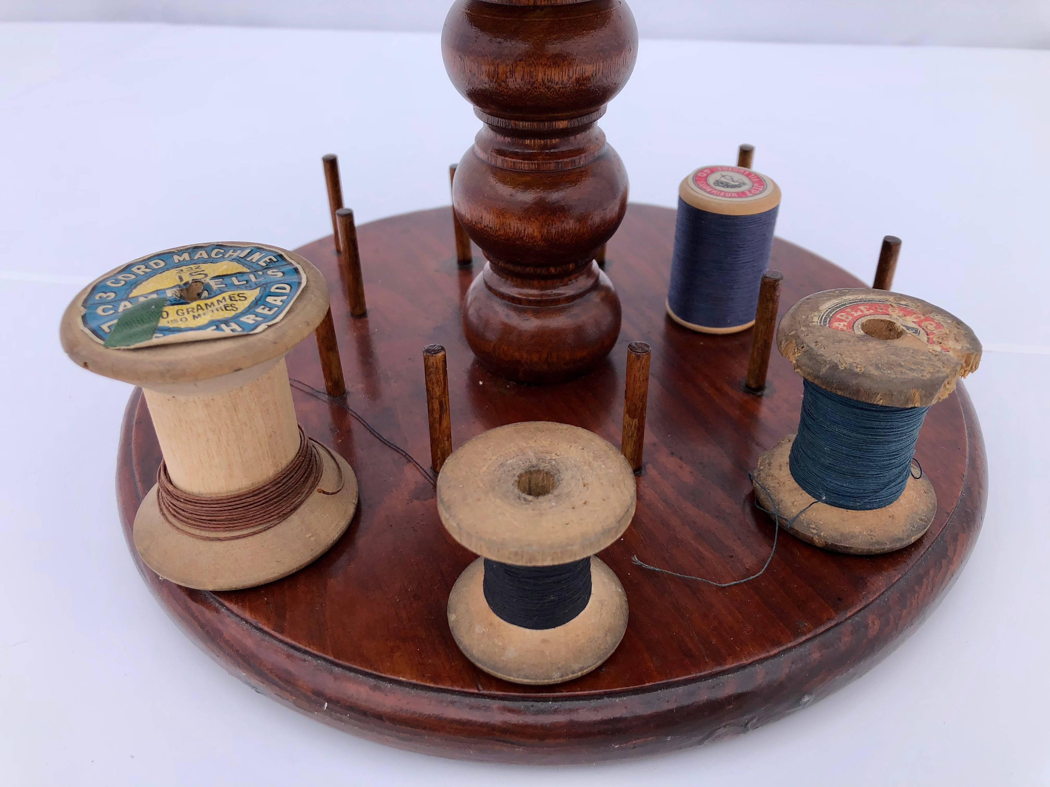 French Three-Tiered Wooden Circular Thread Spool Caddy with Curved Detail Early 1900s For Sale