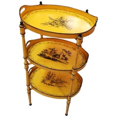 Vintage Three Tiered Yellow and Black Tole Tray Stand, Italy, 1960s