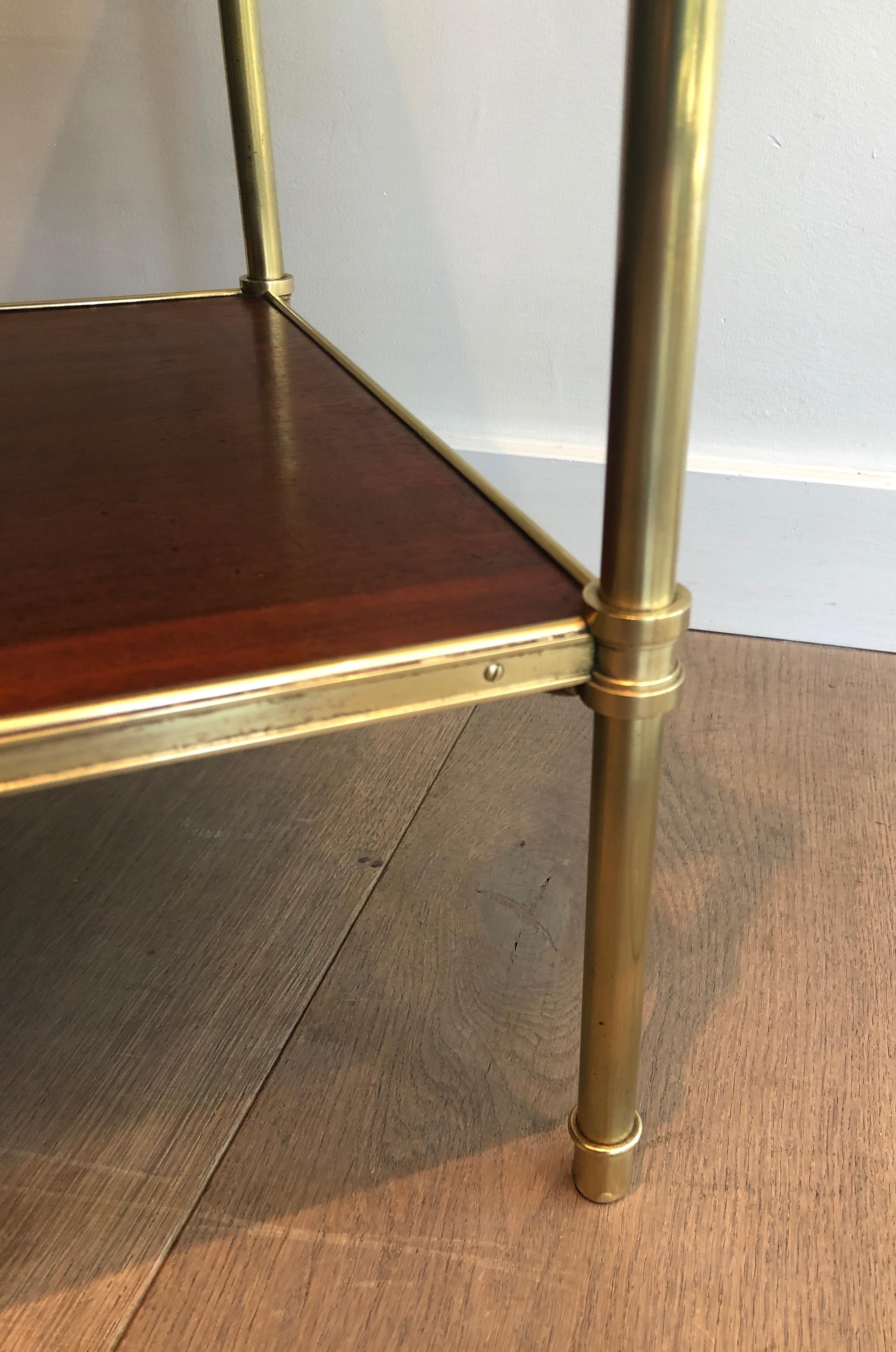 Three Tiers Mahogany and Brass Side Table by Maison Jansen For Sale 4