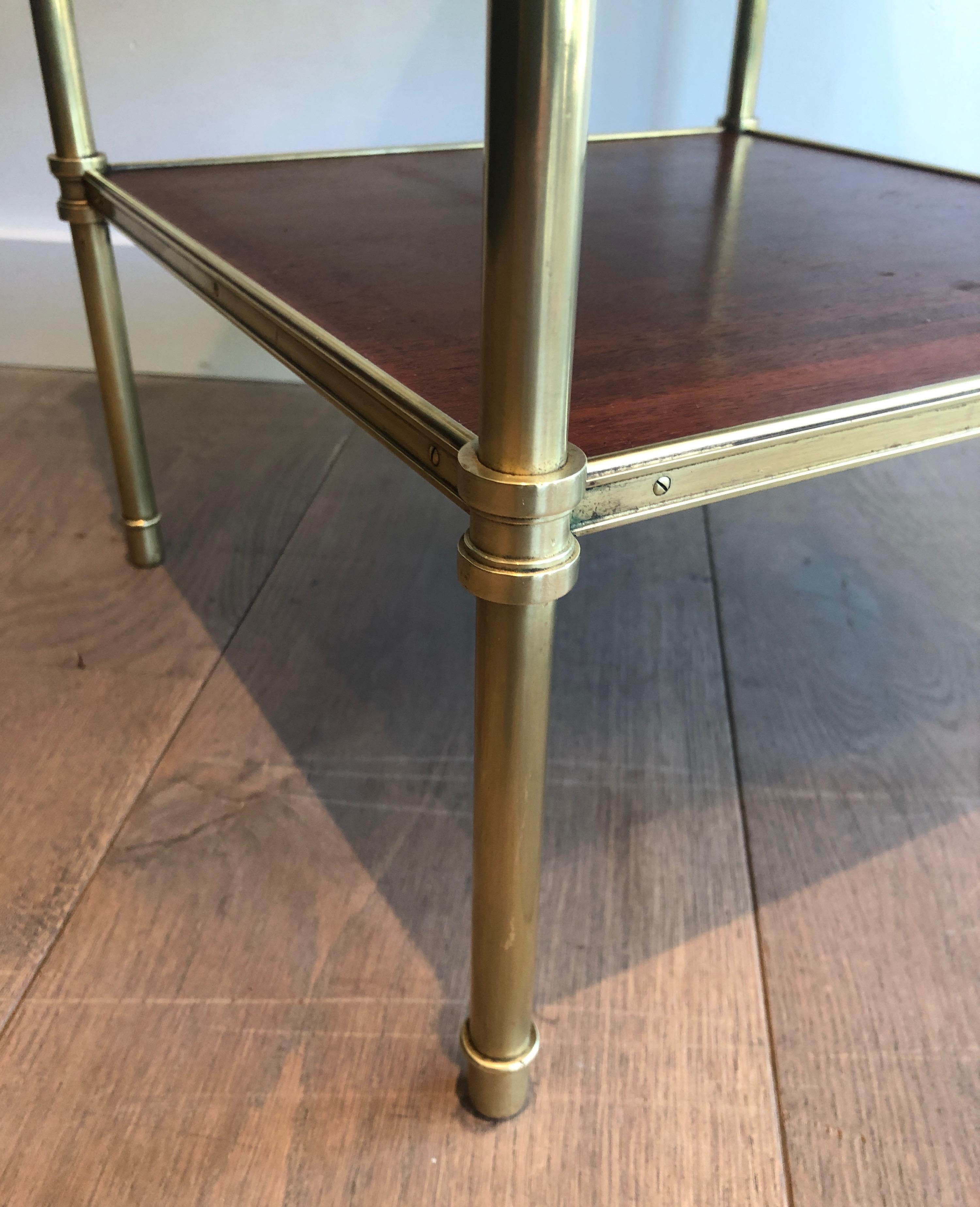 Three Tiers Mahogany and Brass Side Table by Maison Jansen For Sale 8