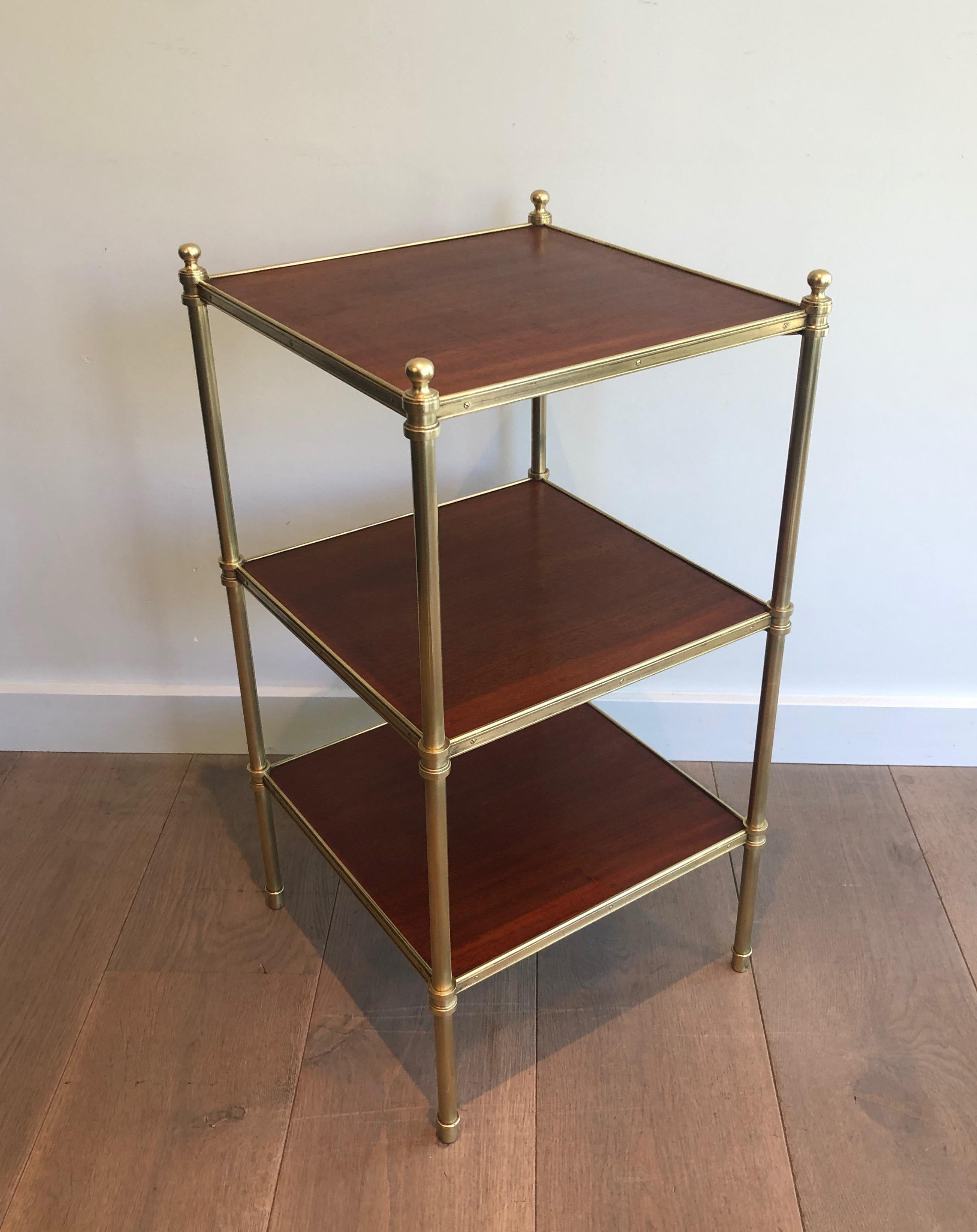 Three Tiers Mahogany and Brass Side Table by Maison Jansen For Sale 11