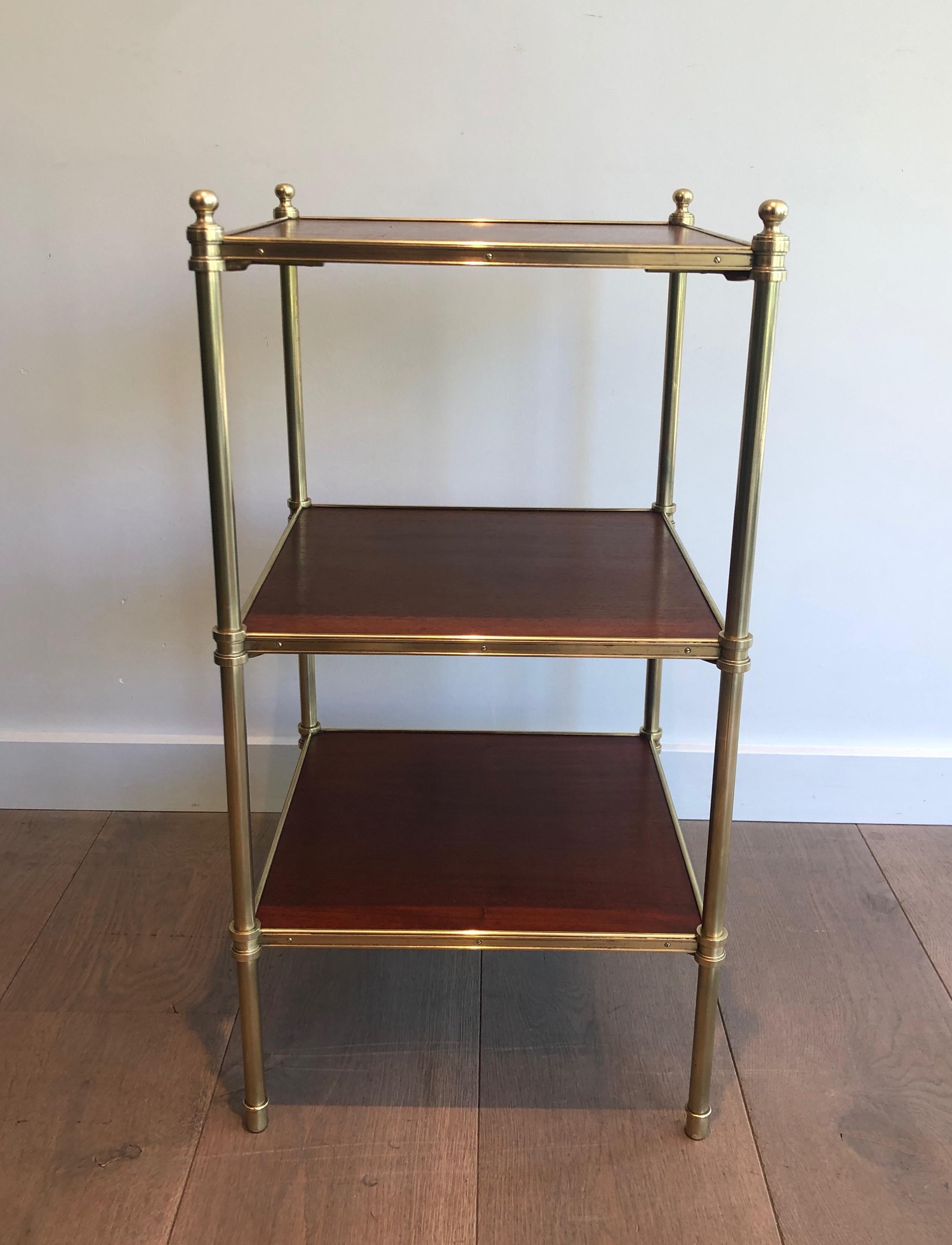 Three Tiers Mahogany and Brass Side Table by Maison Jansen For Sale 12