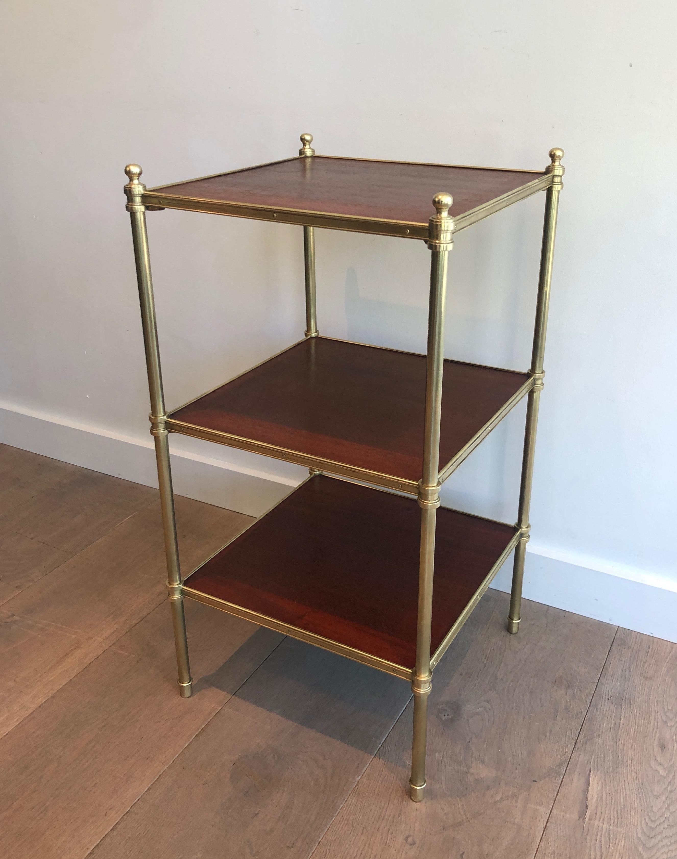 Three Tiers Mahogany and Brass Side Table by Maison Jansen For Sale 13