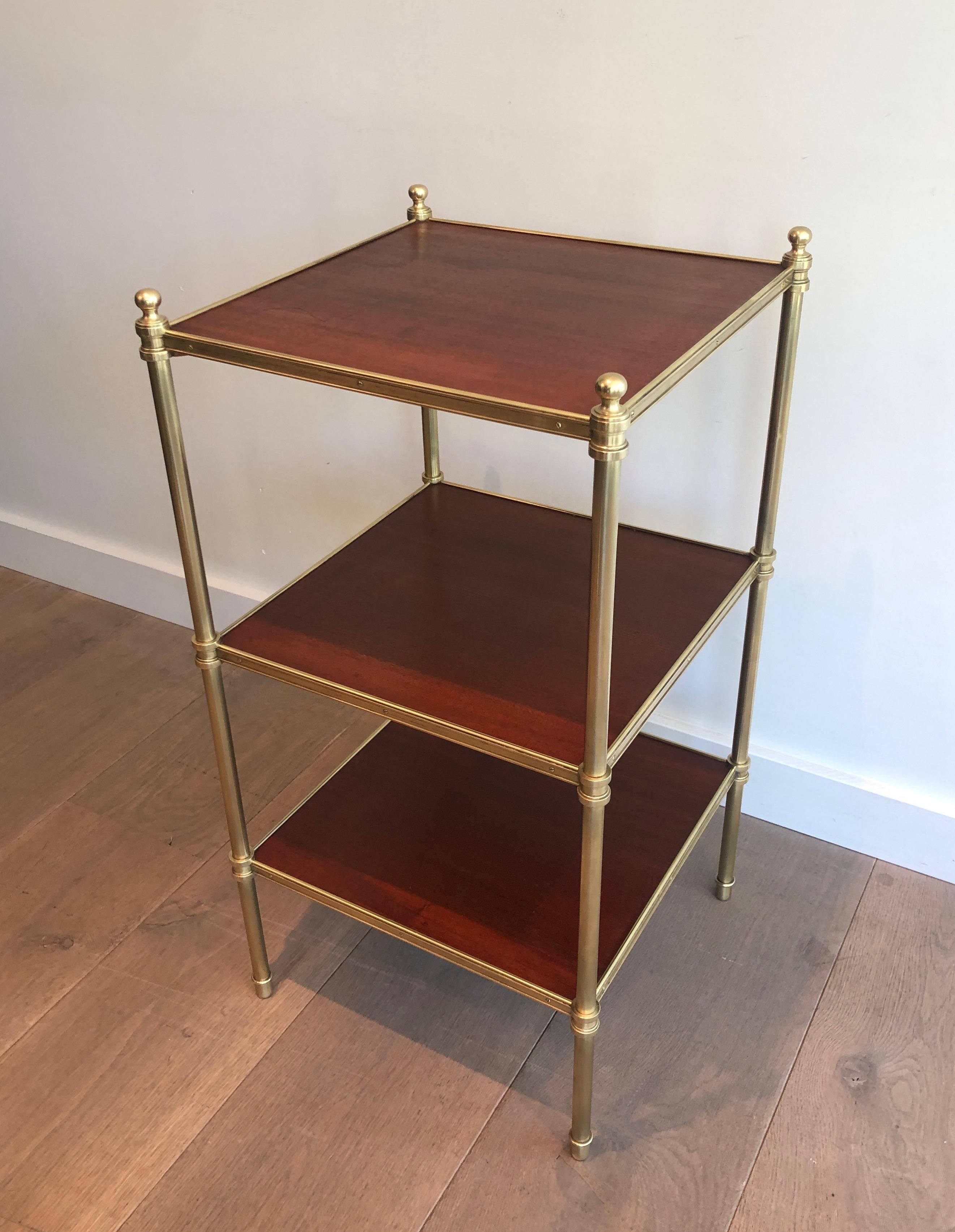 Three Tiers Mahogany and Brass Side Table by Maison Jansen For Sale 14