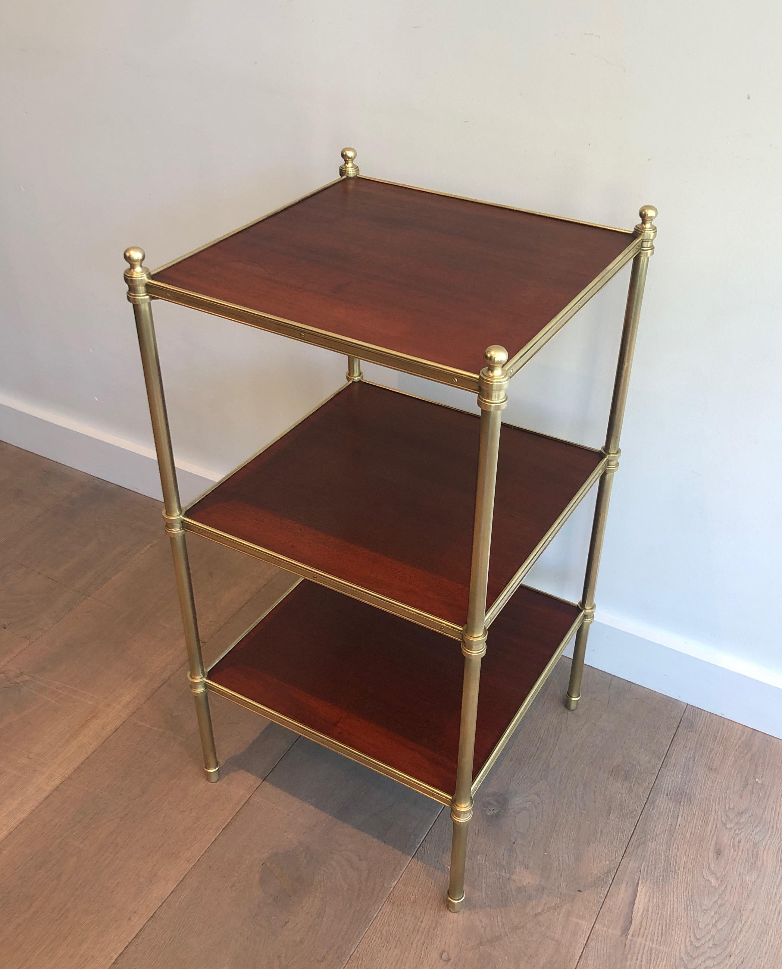 Neoclassical Three Tiers Mahogany and Brass Side Table by Maison Jansen For Sale