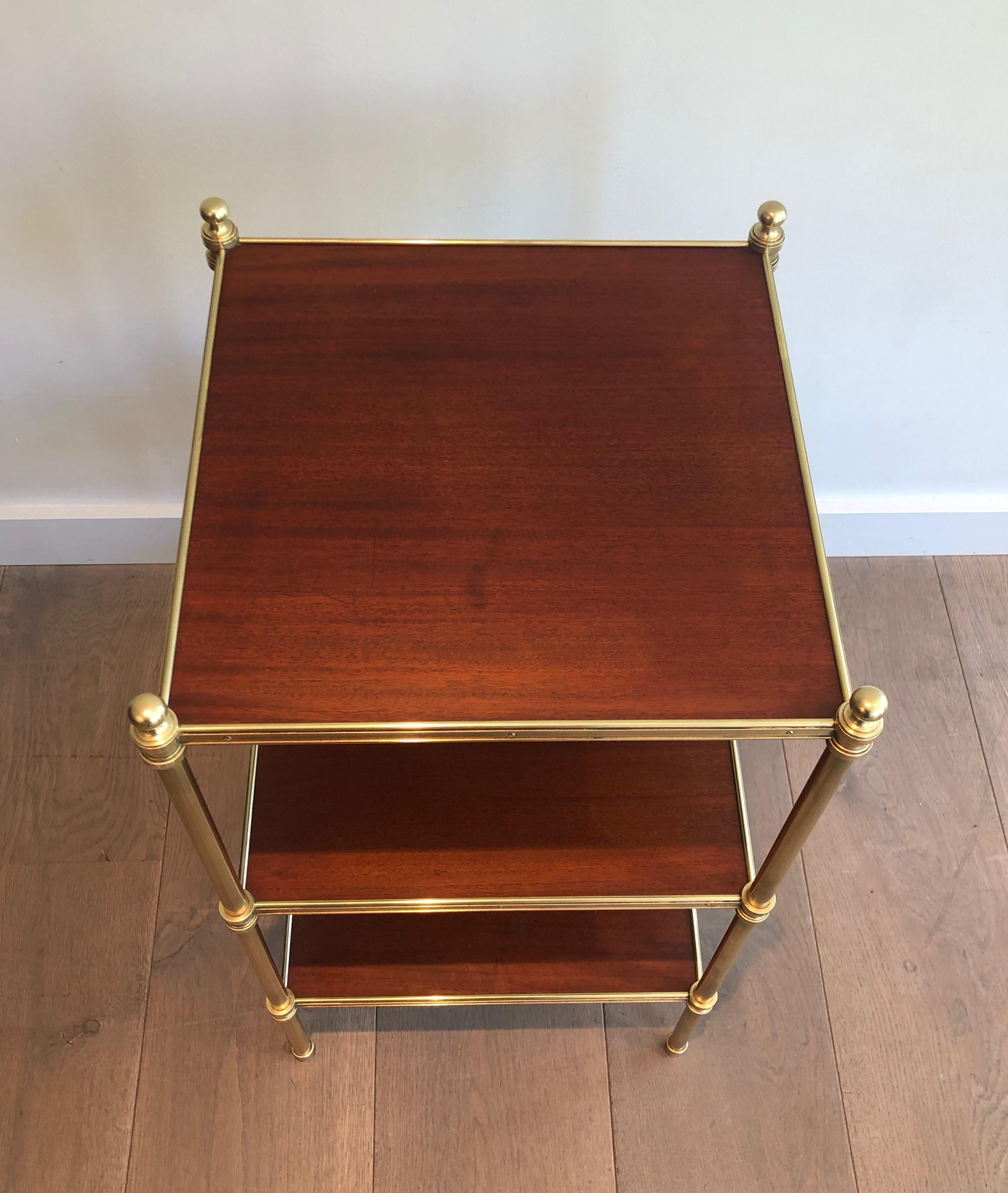 French Three Tiers Mahogany and Brass Side Table by Maison Jansen For Sale