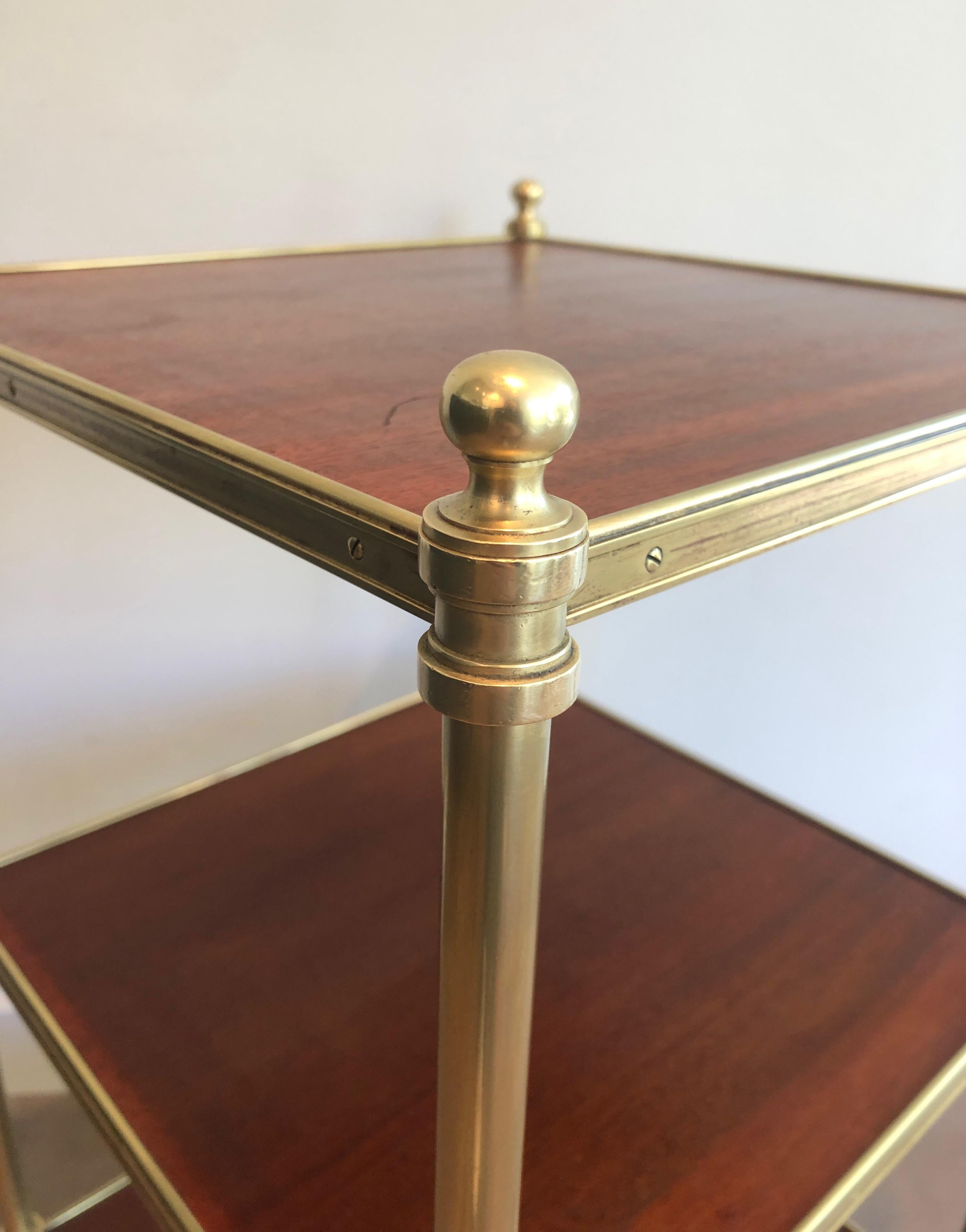 Mid-20th Century Three Tiers Mahogany and Brass Side Table by Maison Jansen For Sale