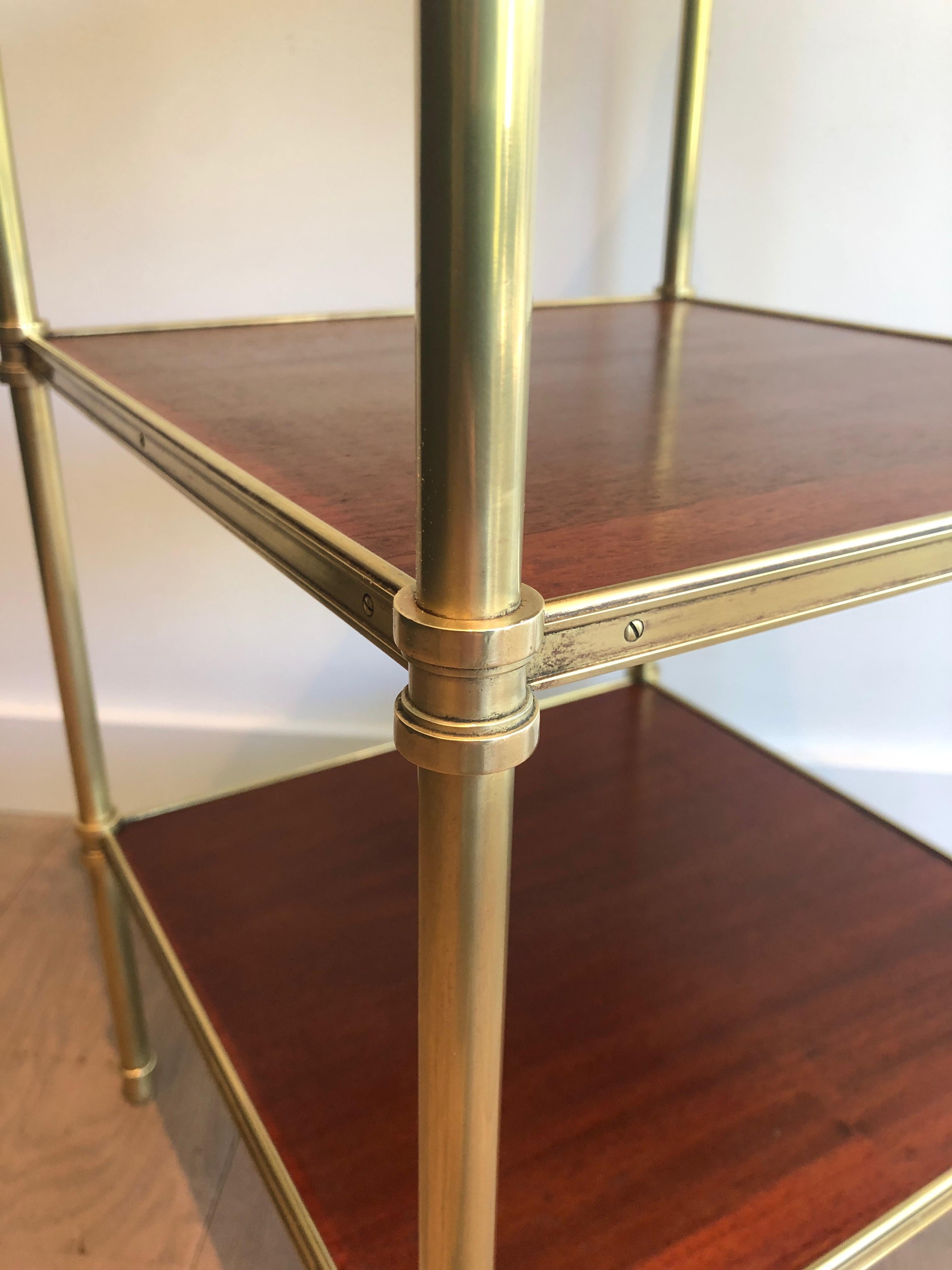 Three Tiers Mahogany and Brass Side Table by Maison Jansen For Sale 3