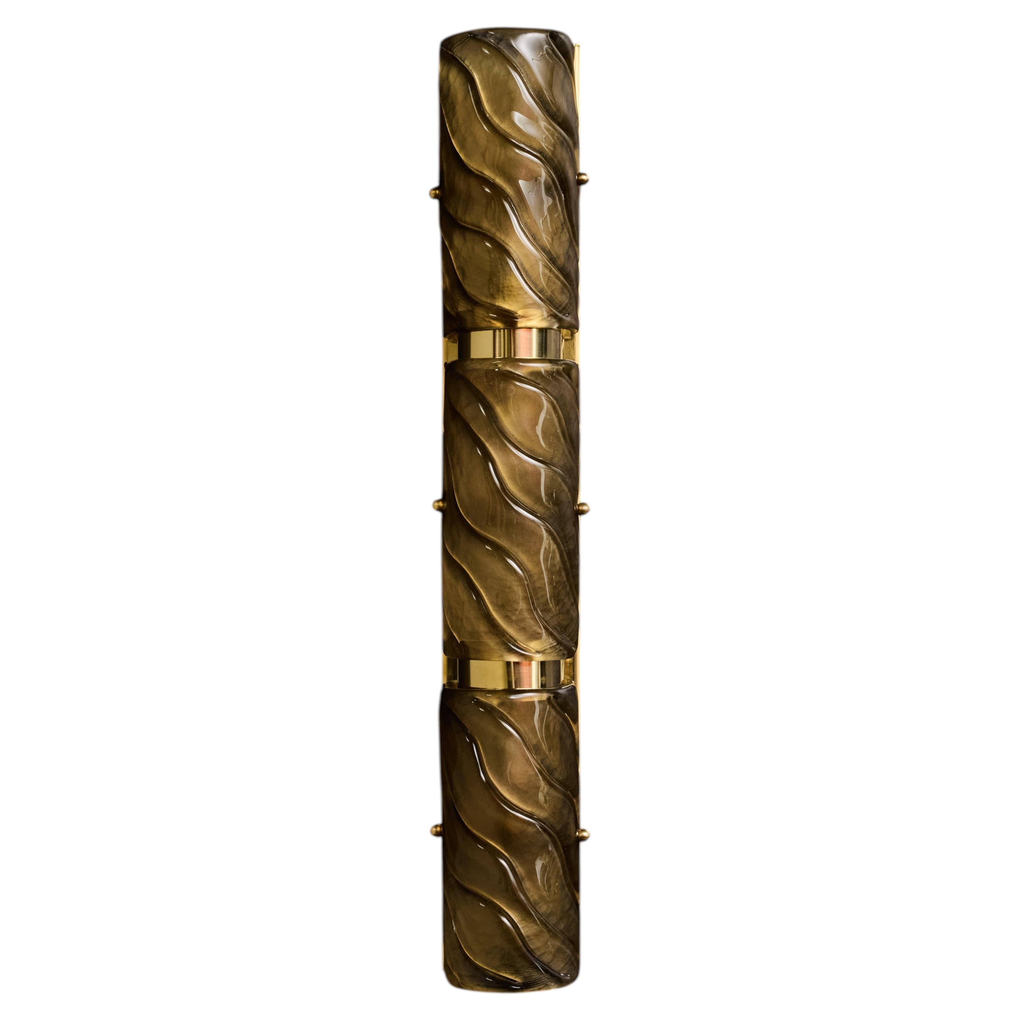 Three Tiers Murano Glass and Brass Wall Sconces For Sale