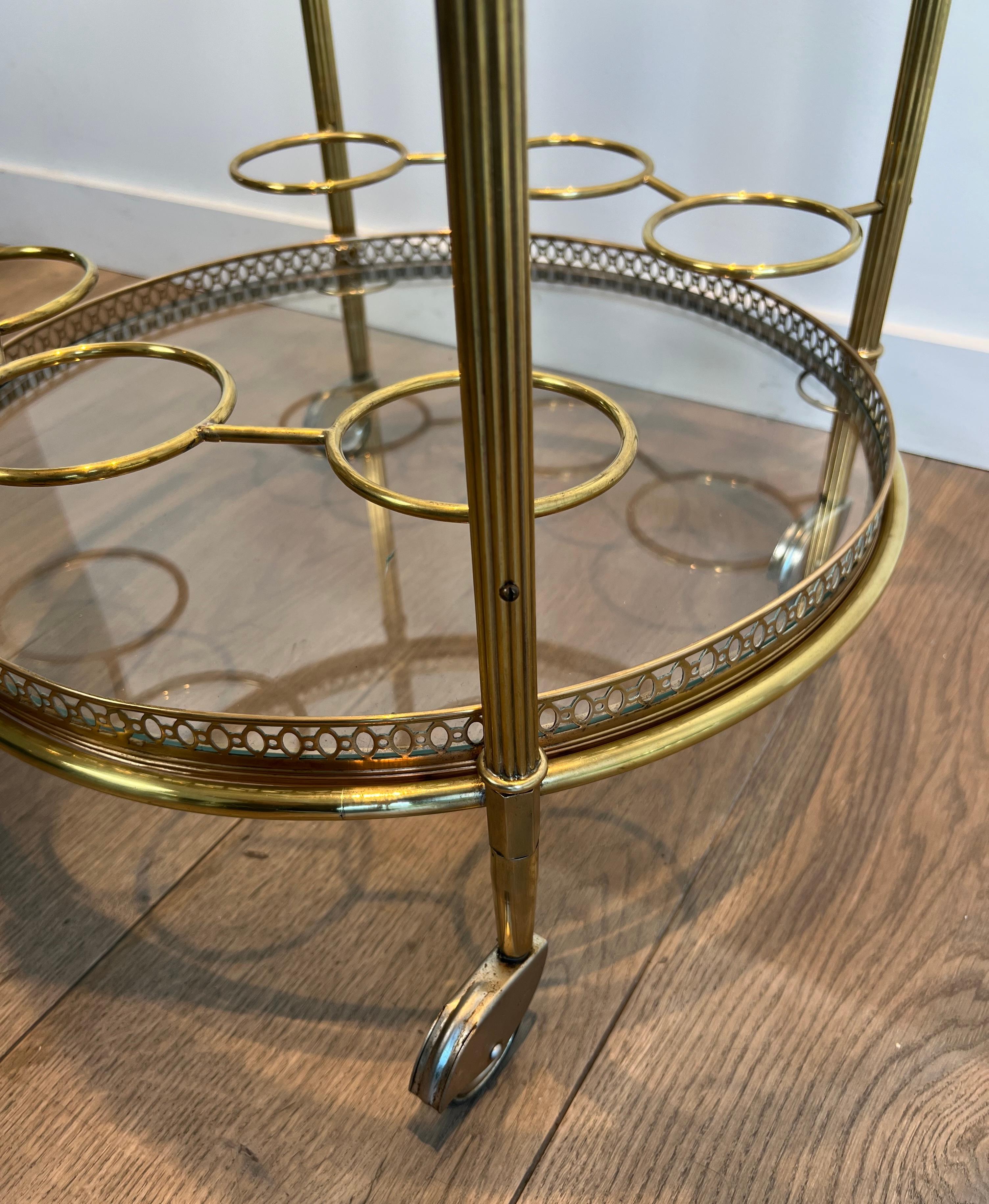 Three Tiers Neoclassical Style Round Brass Bar Cart Attributed to Maison Jansen 13