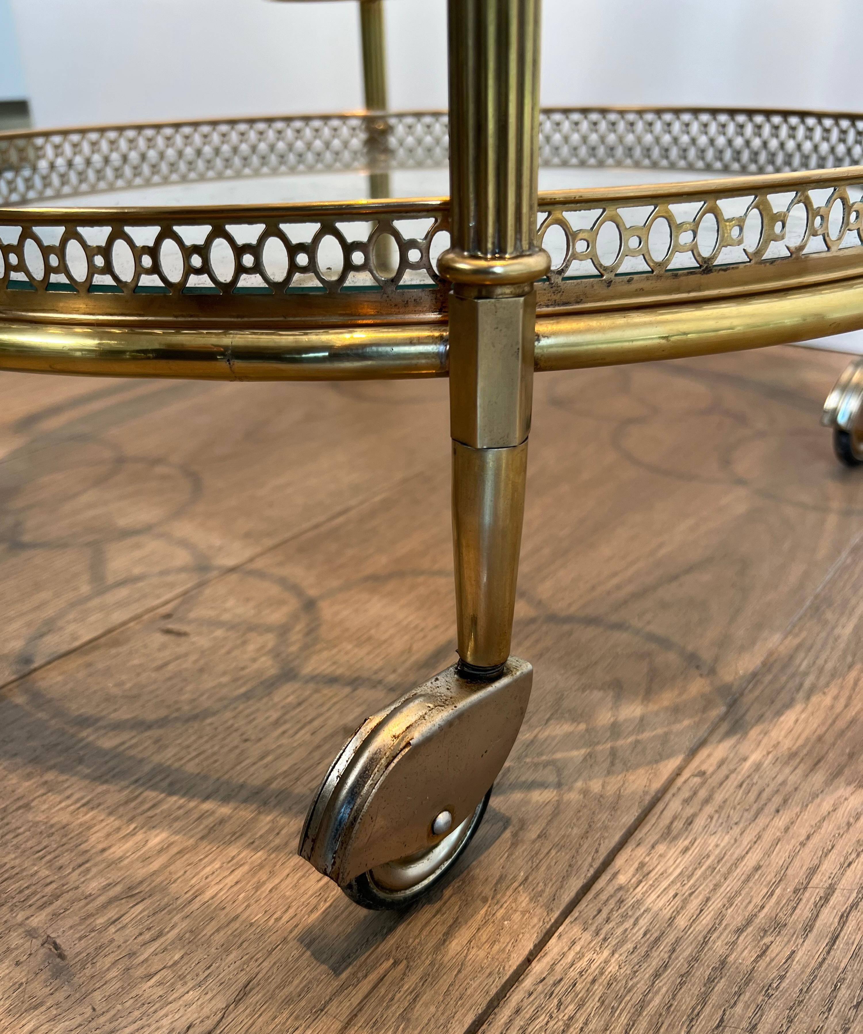 Three Tiers Neoclassical Style Round Brass Bar Cart Attributed to Maison Jansen 14