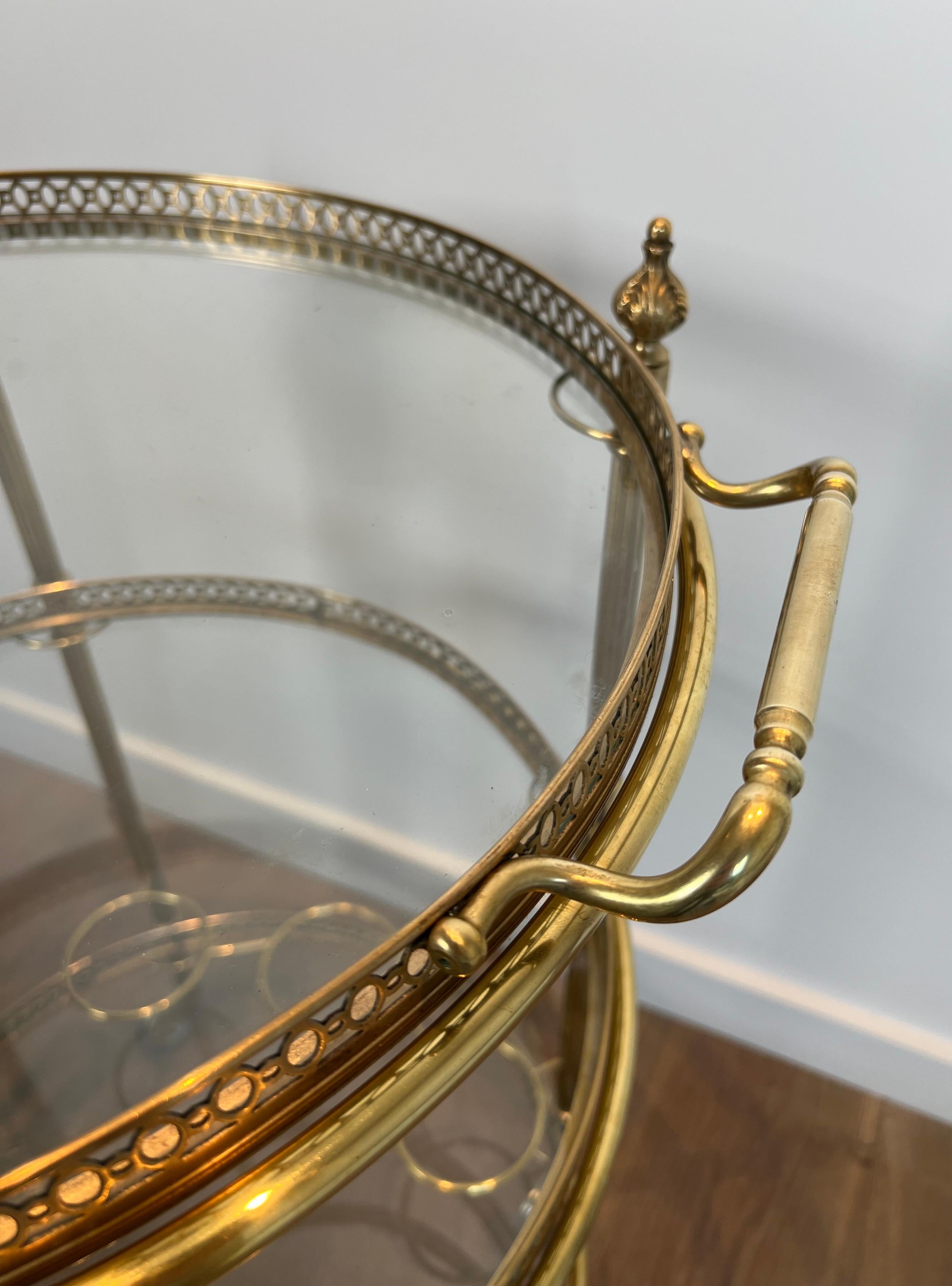 Three Tiers Neoclassical Style Round Brass Bar Cart Attributed to Maison Jansen 2