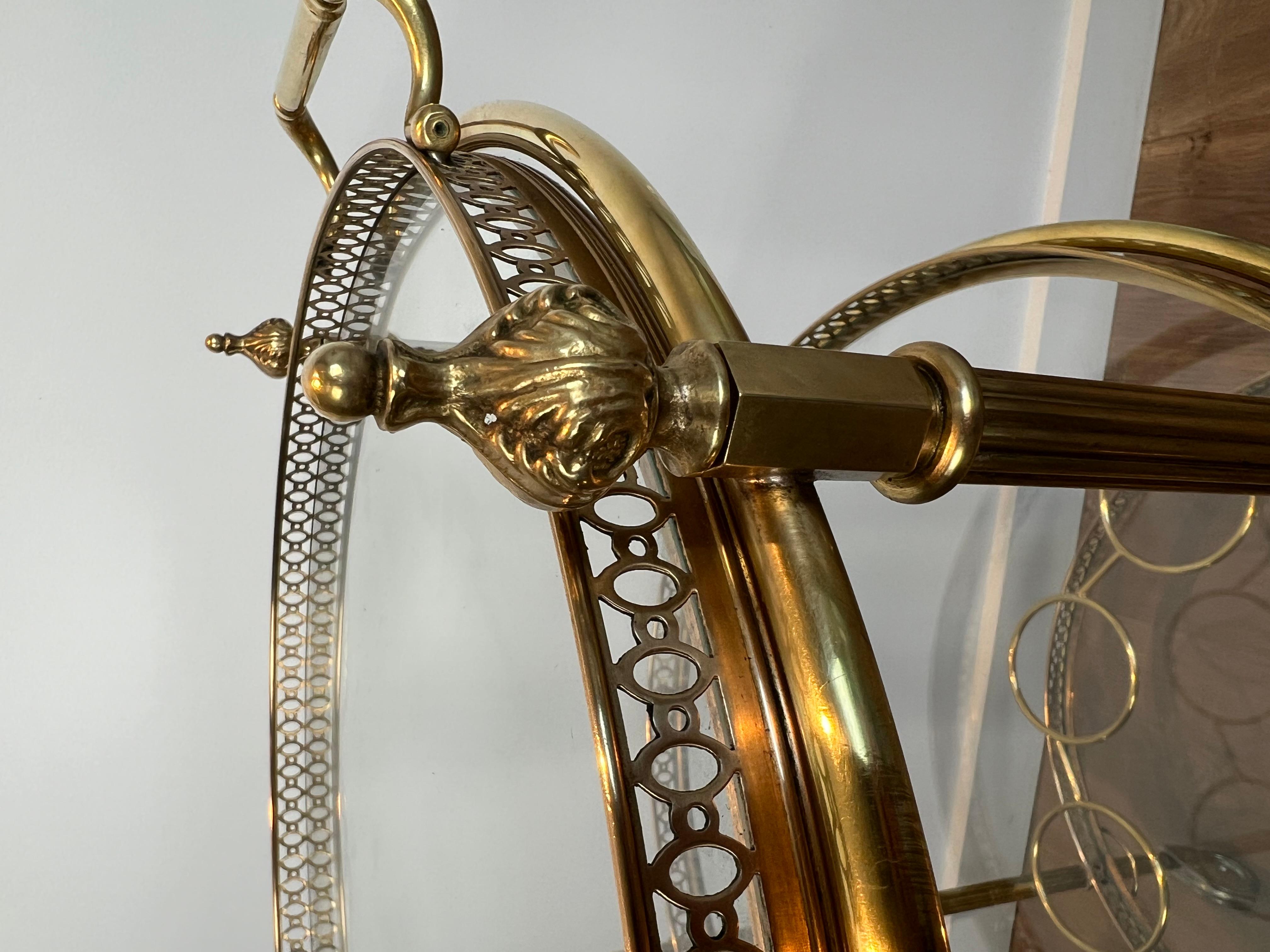 Three Tiers Neoclassical Style Round Brass Bar Cart Attributed to Maison Jansen 3