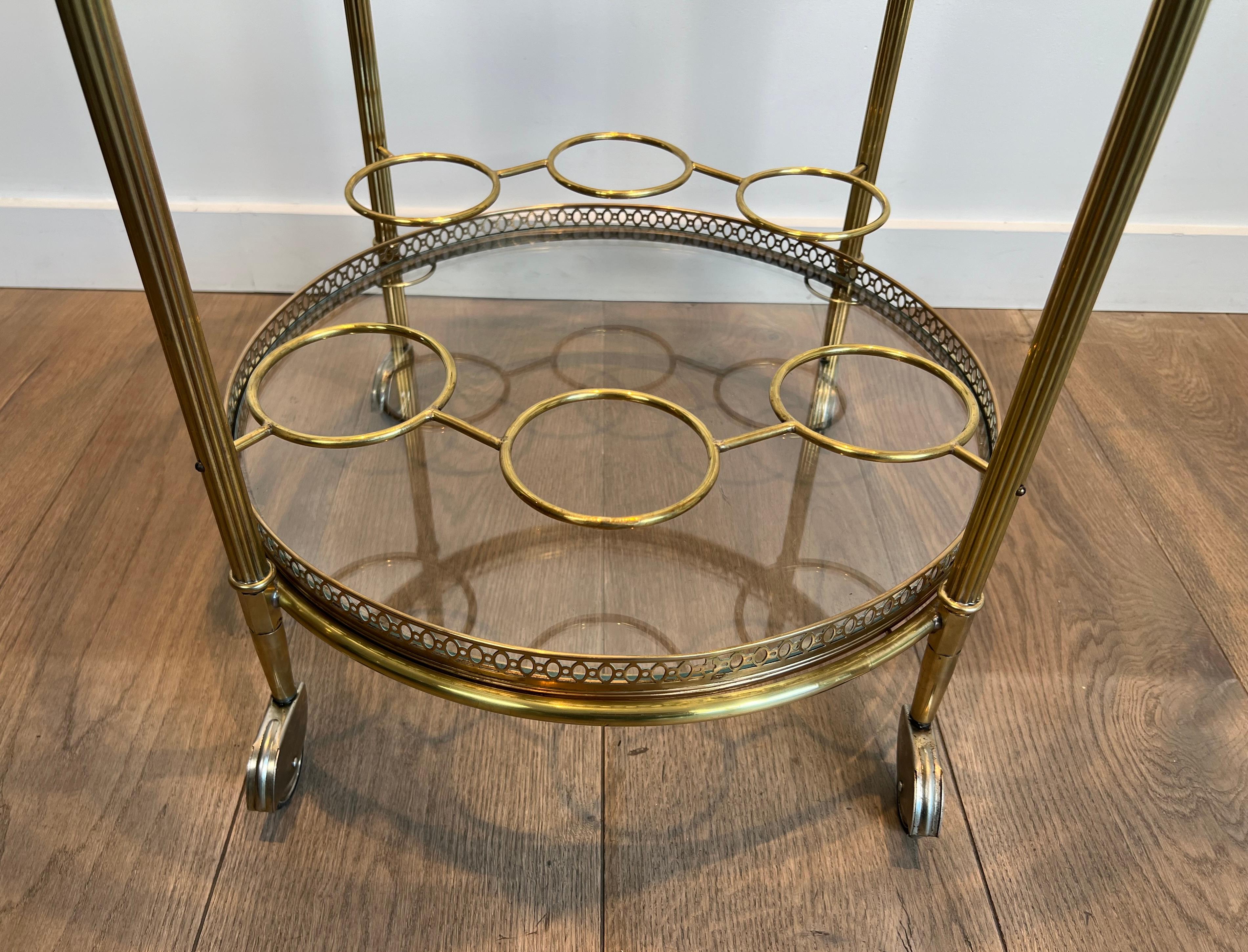 Three Tiers Neoclassical Style Round Brass Bar Cart Attributed to Maison Jansen 5