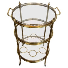 Three Tiers Neoclassical Style Round Brass Bar Cart Attributed to Maison Jansen