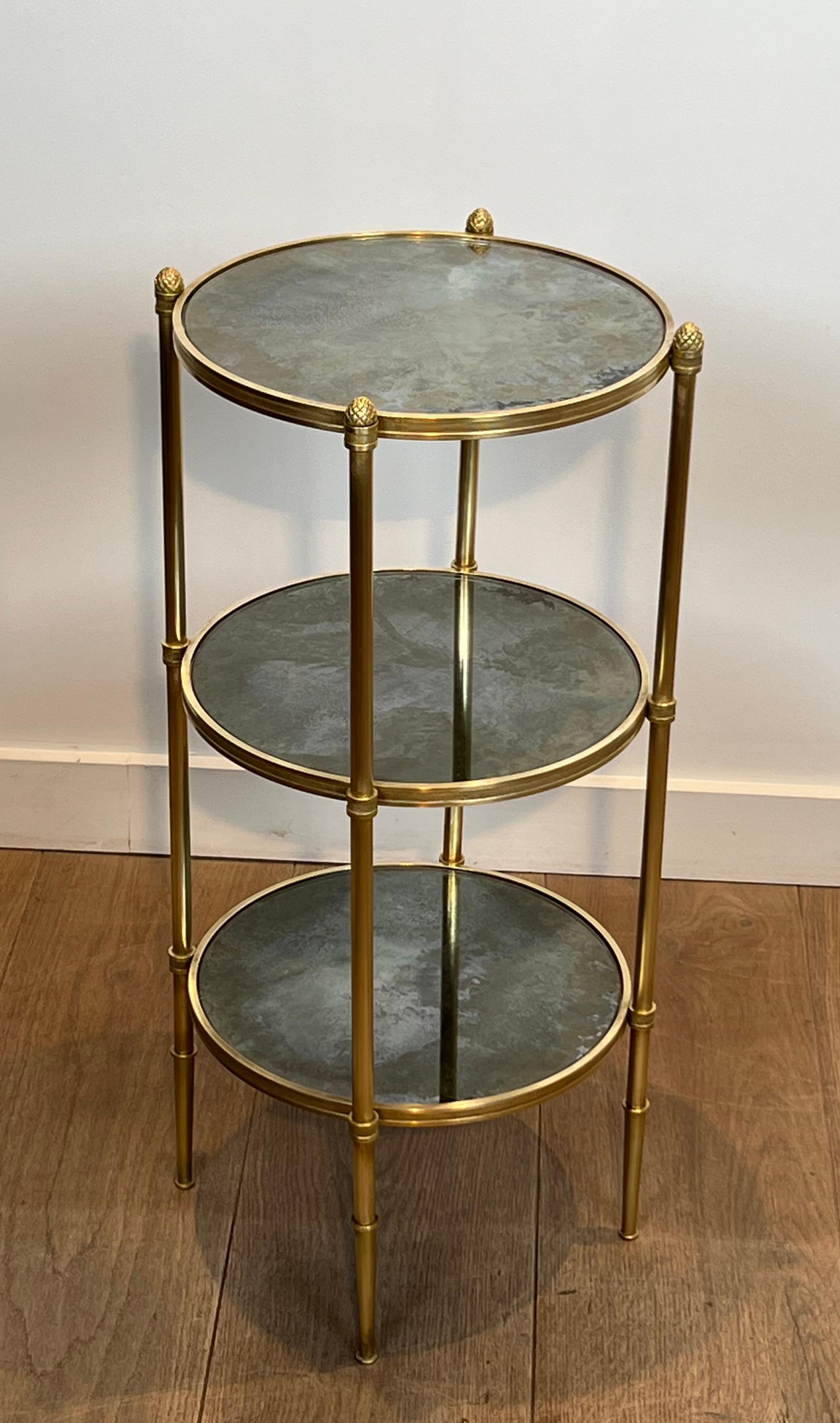 Three Tiers Round Gueridon with Eglomized Mirror Tops by Maison Baguès For Sale 5