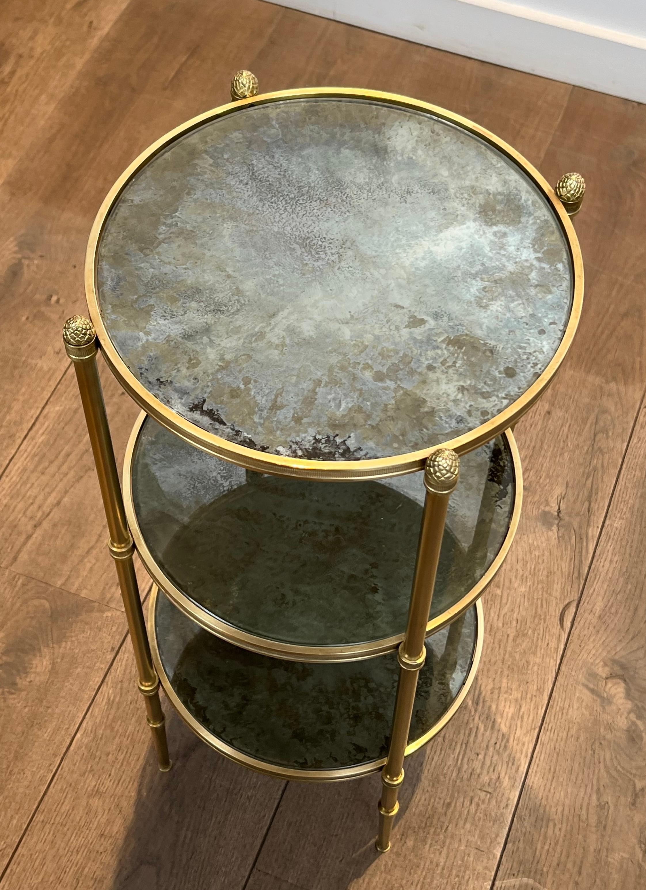 Three Tiers Round Gueridon with Eglomized Mirror Tops by Maison Baguès For Sale 8