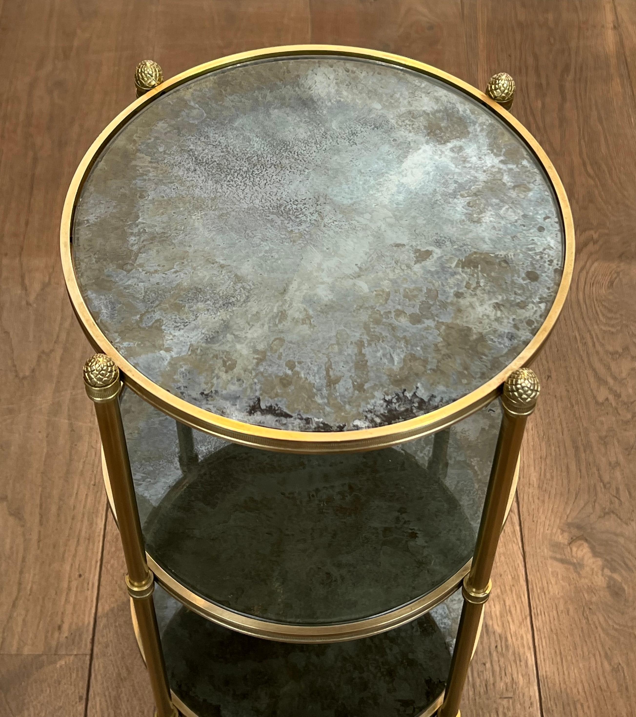 Three Tiers Round Gueridon with Eglomized Mirror Tops by Maison Baguès For Sale 9