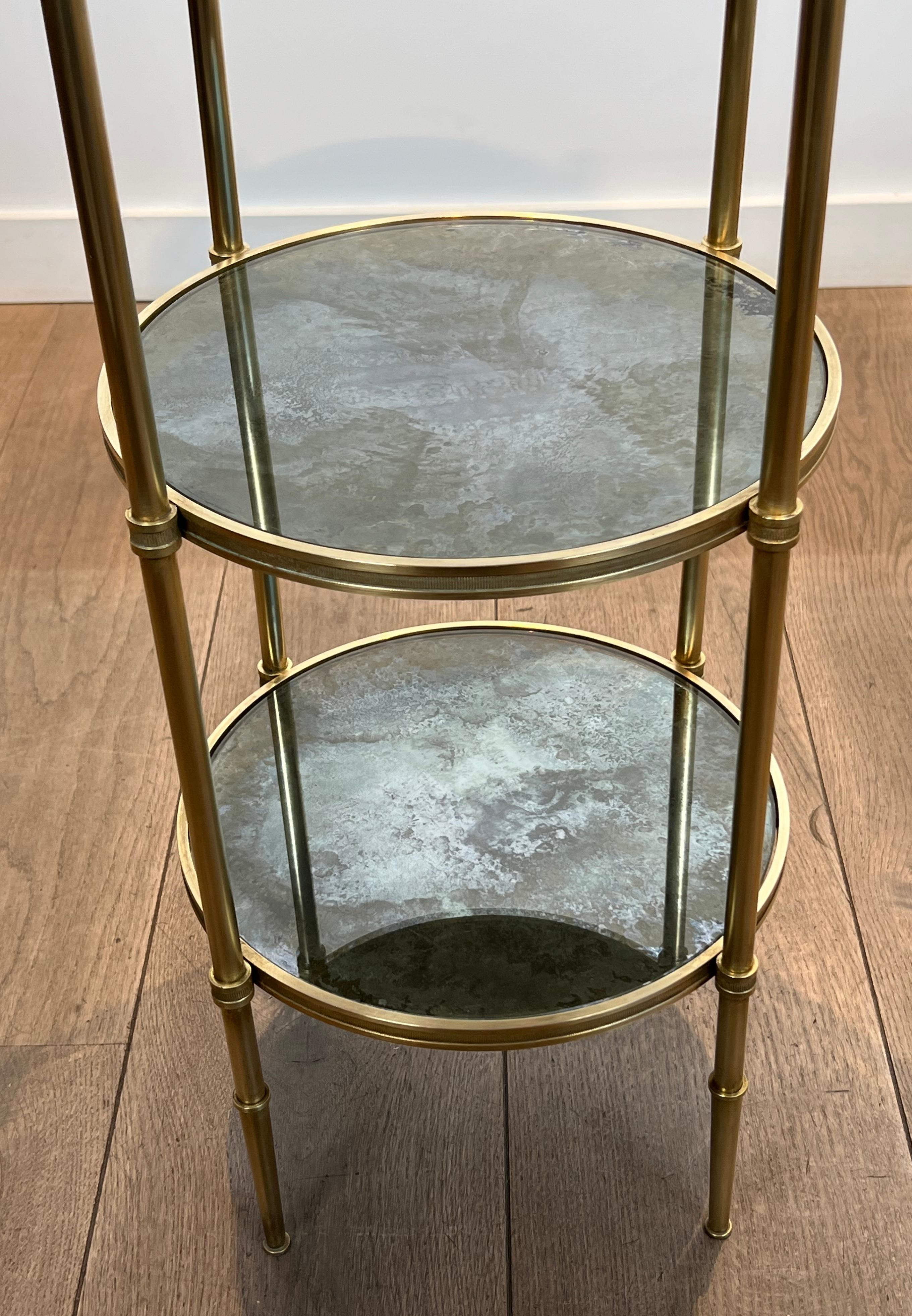 Three Tiers Round Gueridon with Eglomized Mirror Tops by Maison Baguès For Sale 10