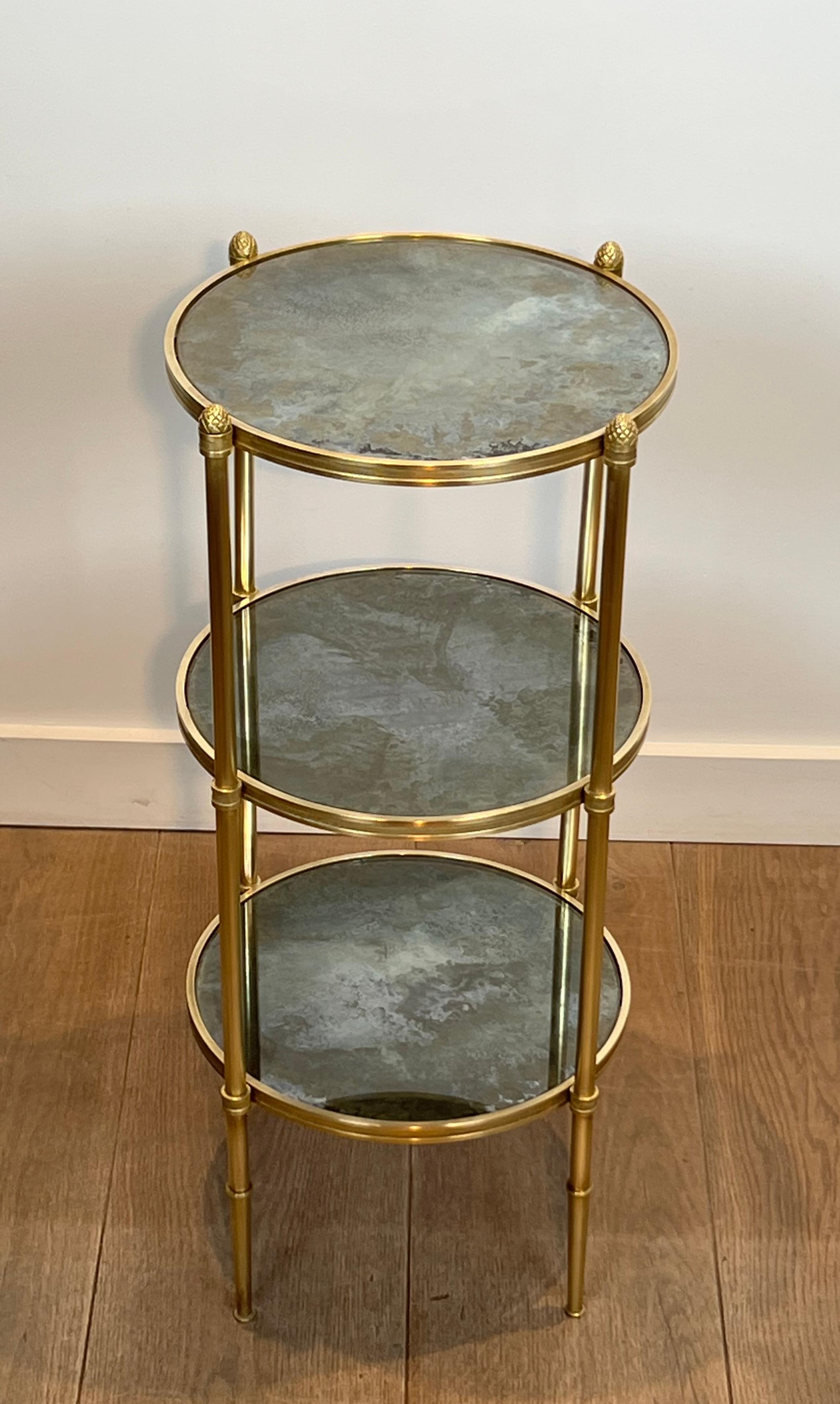 Three Tiers Round Gueridon with Eglomized Mirror Tops by Maison Baguès For Sale 12