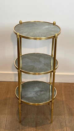 Three Tiers Round Gueridon with Eglomized Mirror Tops by Maison Baguès