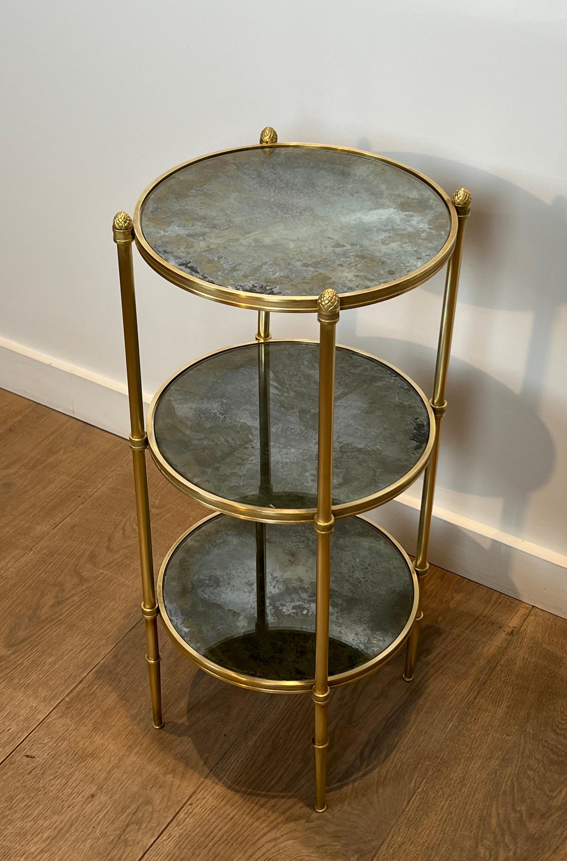 French Three Tiers Round Gueridon with Eglomized Mirror Tops by Maison Baguès For Sale