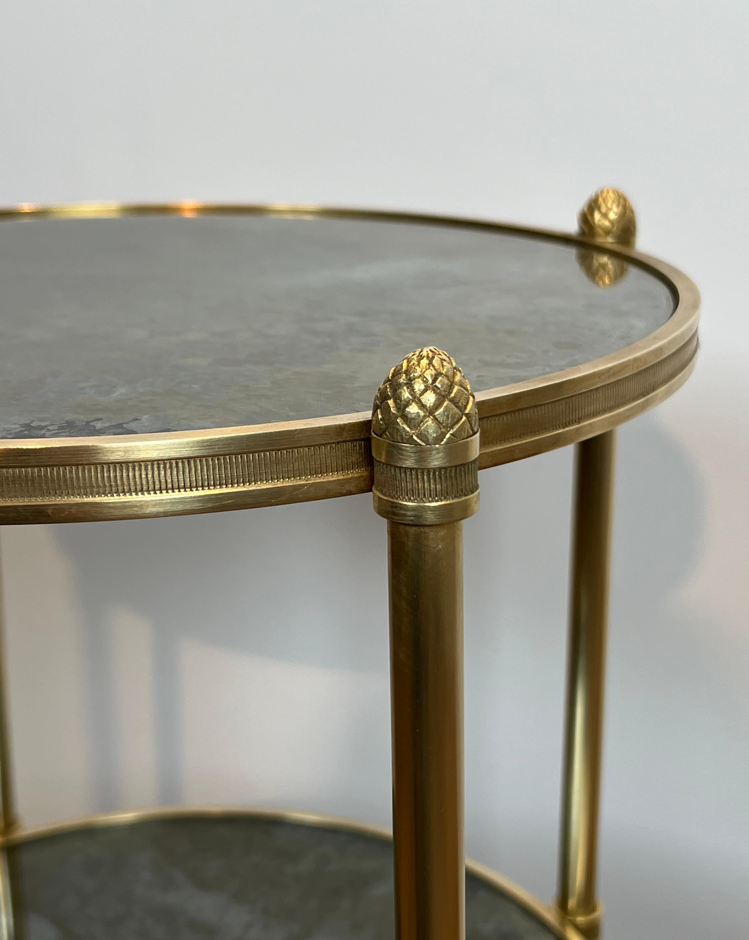 Mid-20th Century Three Tiers Round Gueridon with Eglomized Mirror Tops by Maison Baguès For Sale