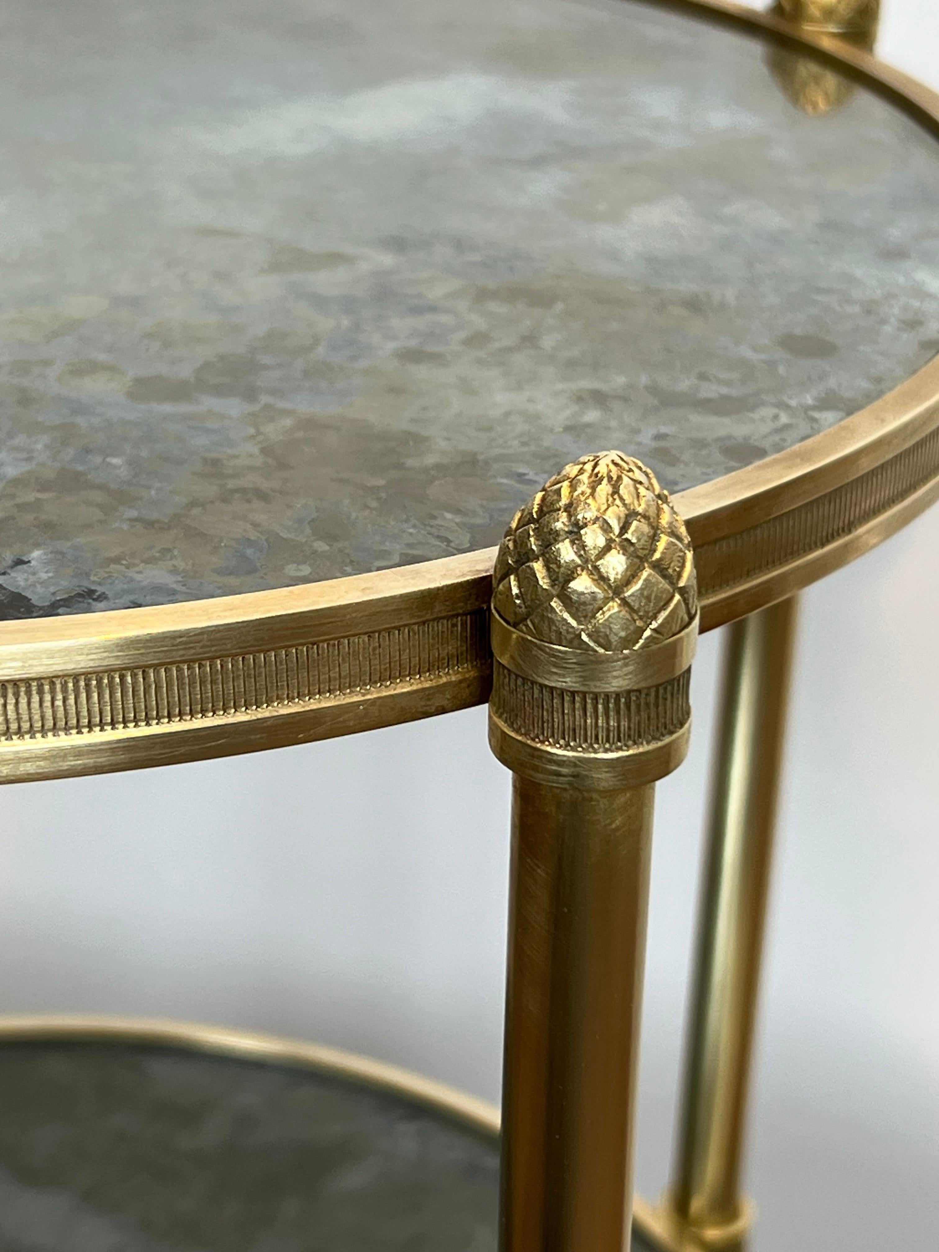 Bronze Three Tiers Round Gueridon with Eglomized Mirror Tops by Maison Baguès For Sale