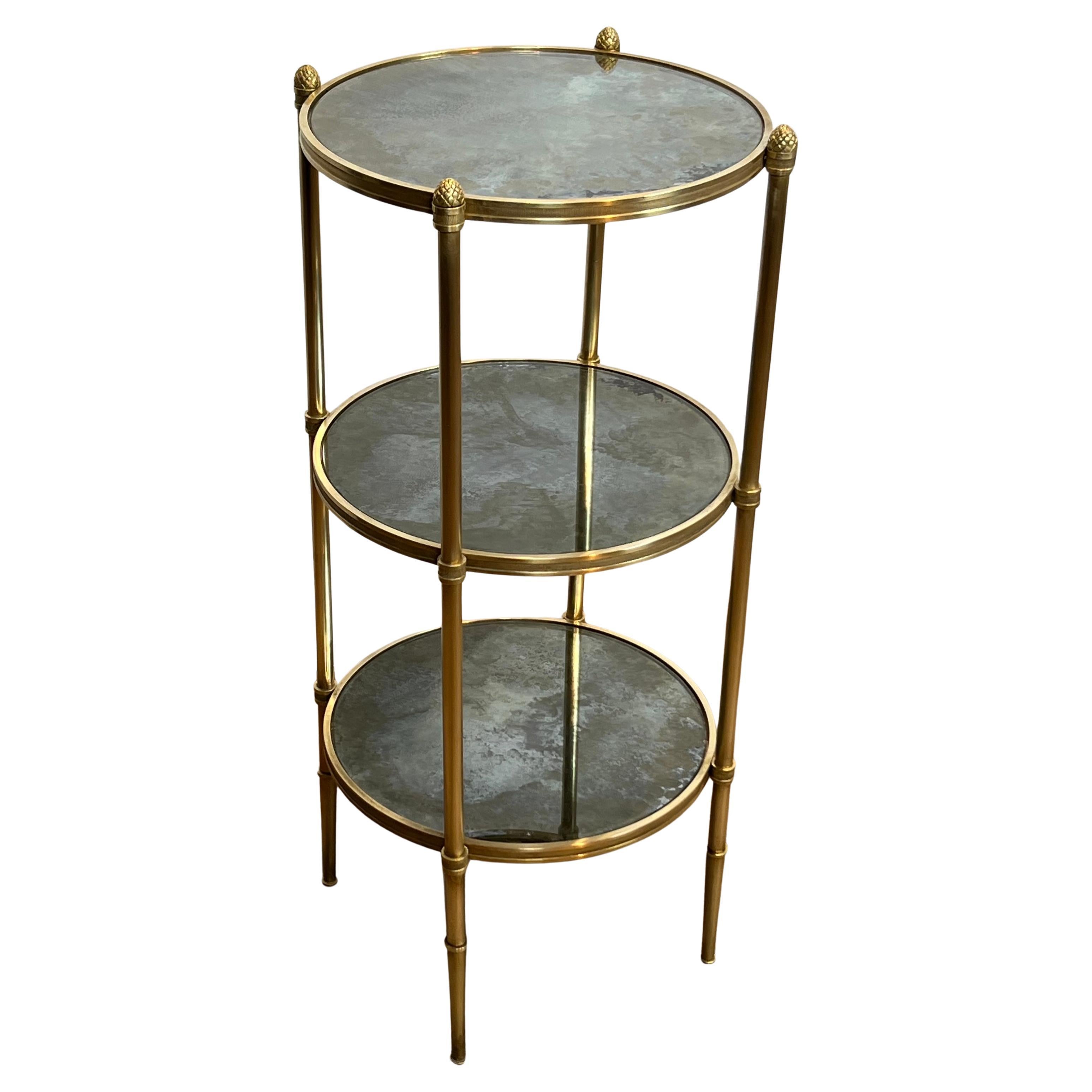 Three Tiers Round Gueridon with Eglomized Mirror Tops by Maison Baguès For Sale