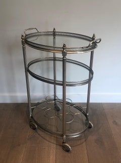 Three Tiers Silvered on Brass Drinks Trolley by Maison Jansen