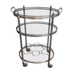Three Tiers Silvered on Brass Drinks Trolley by Maison Jansen